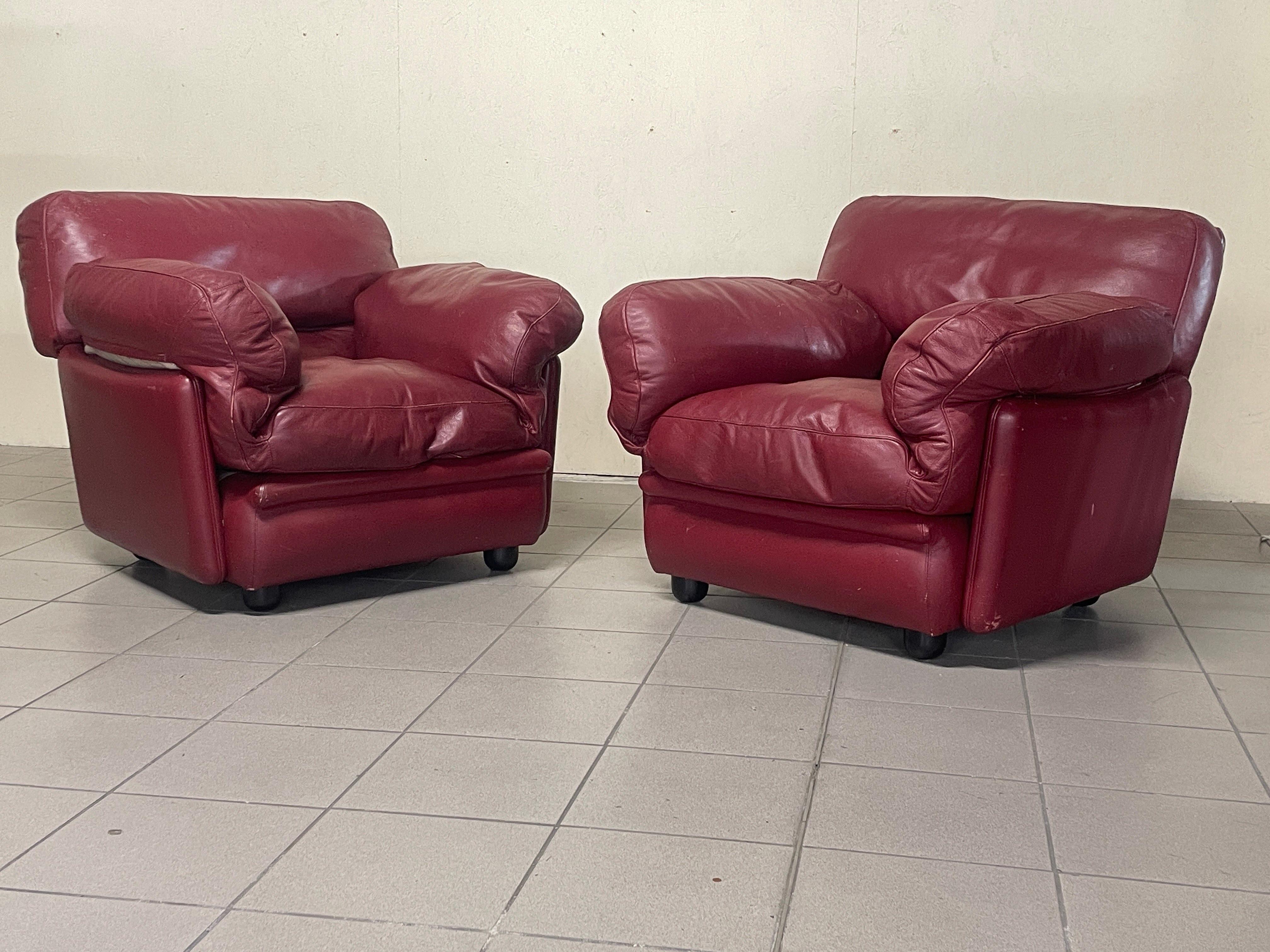 Animal Skin Pair of armchairs by Tito Agnoli for Poltrona Frau, mod. Poppy, 1970s For Sale