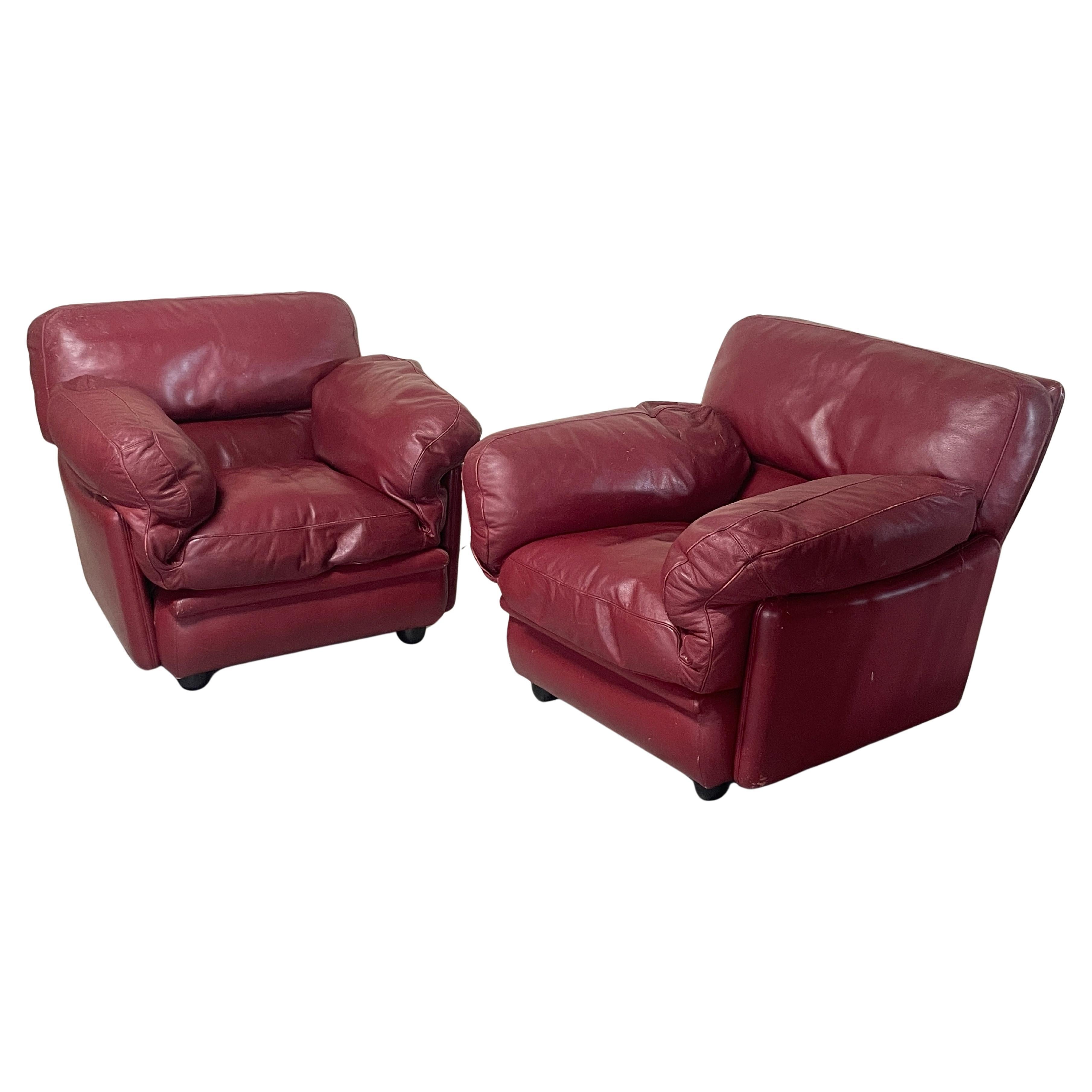 Pair of armchairs by Tito Agnoli for Poltrona Frau, mod. Poppy, 1970s