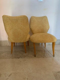 Pair of vintage Italian armchairs and poof design attributed  Guglielmo Ulrich
