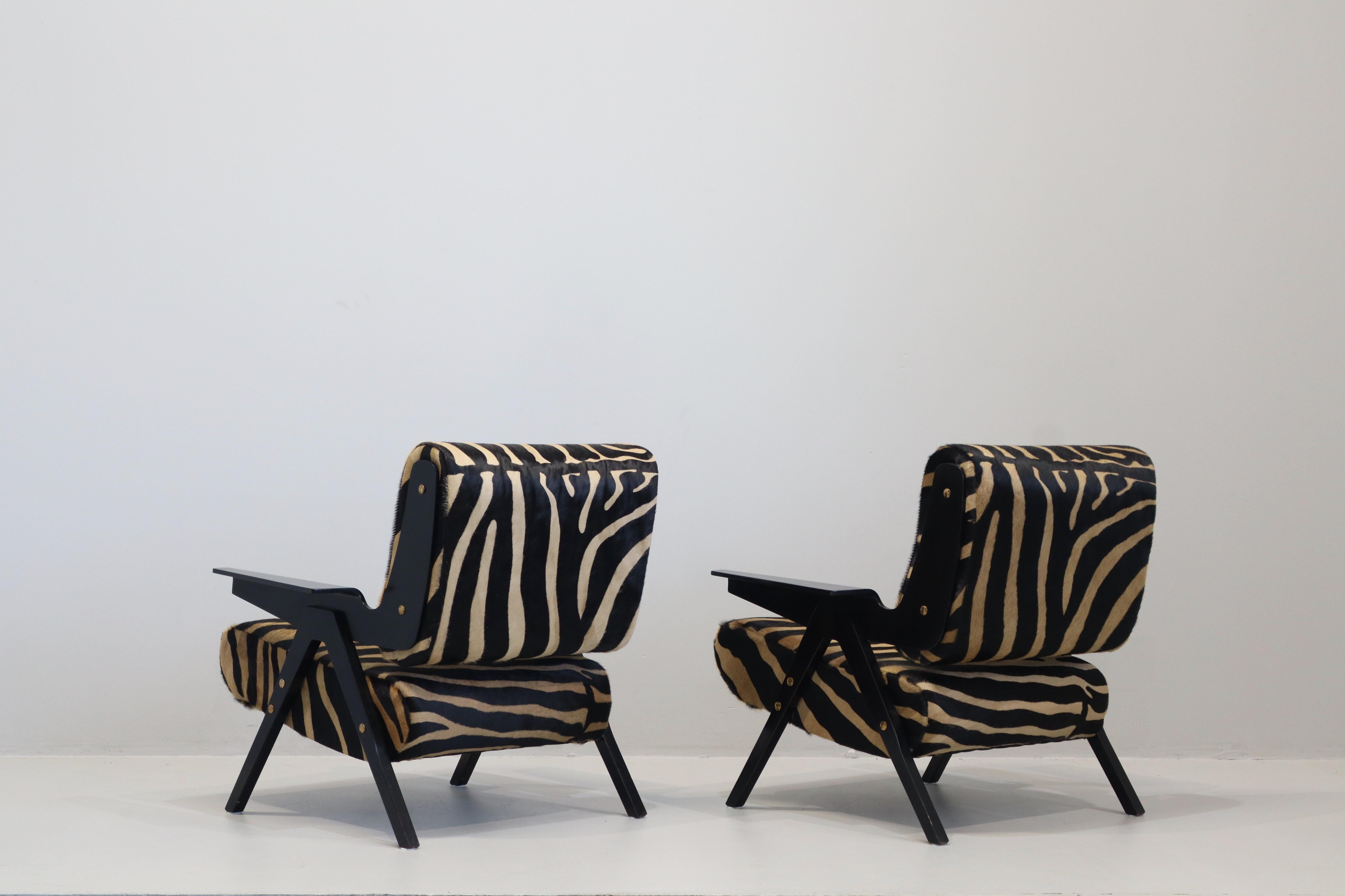 Coppia di Poltrone Gianfranco Frattini Modello 831 per Cassina, '50 in Cavallino In condizioni ottime in vendita a Rovereta, Repubblica di San Marino