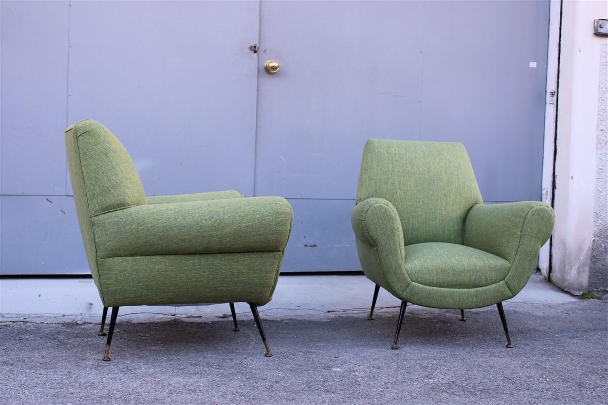 Coppia di Poltrone Gigi Radice Minotti tessuto Trama  verde Giallo Mediados de siglo en venta 5