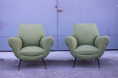 Coppia di Poltrone Gigi Radice Minotti tessuto Trama  verde Giallo Mediados de siglo