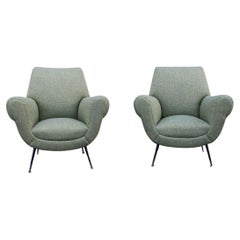 Paire de fauteuils Gigi Radice Minotti tissu Weave  vert Jaune Milieu du siècle