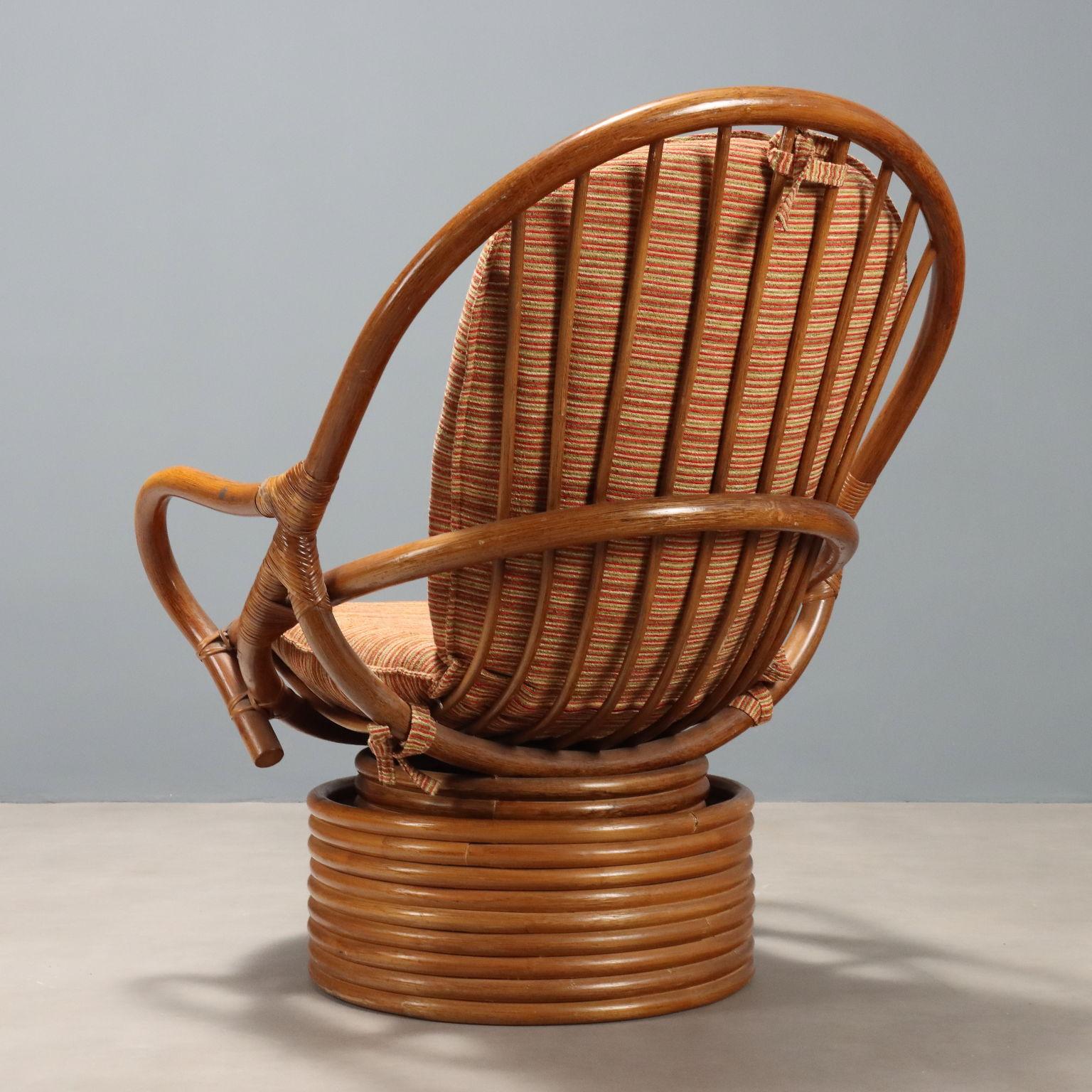 Coppia di poltrone Girevoli in Bambù Anni '60 en venta 4