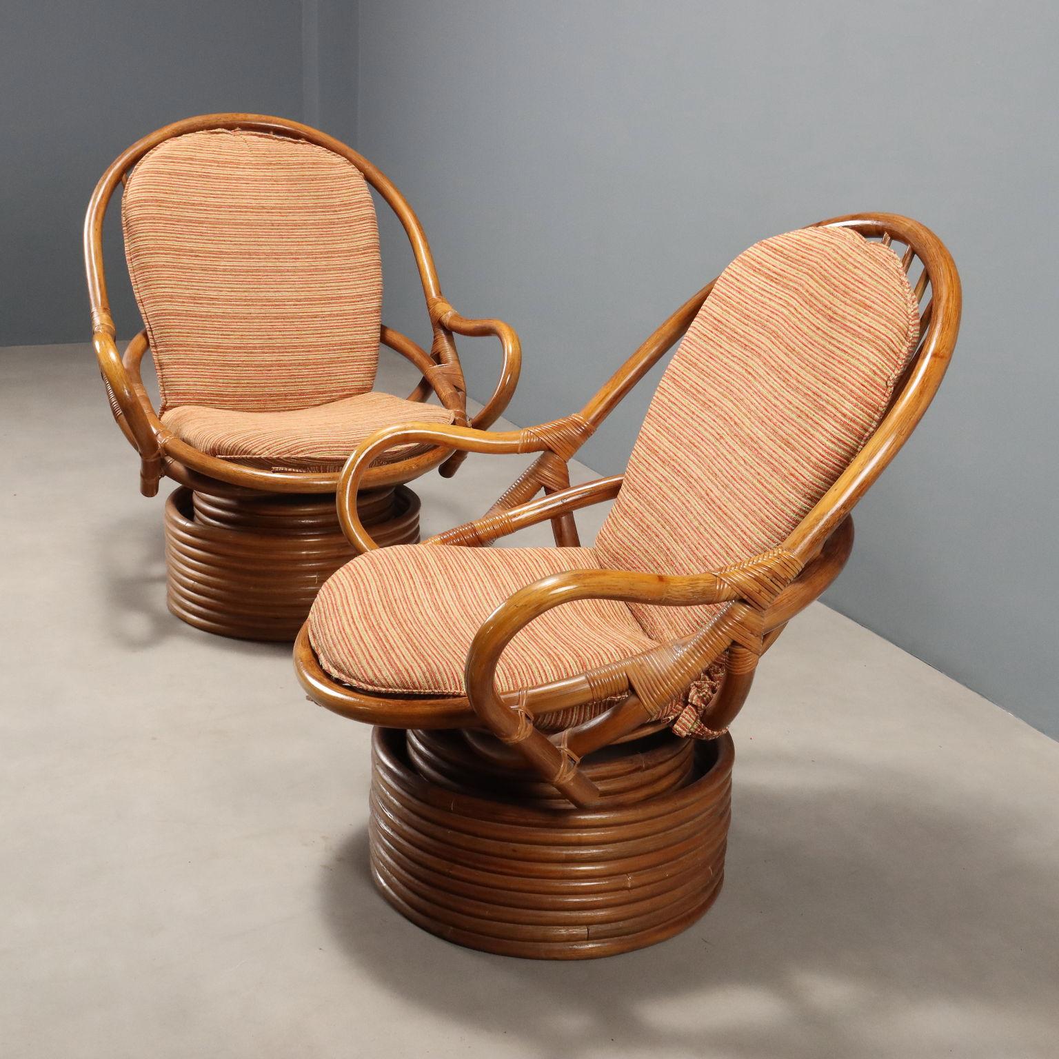 Coppia di poltrone Girevoli in Bambù Anni '60 Italiano en venta