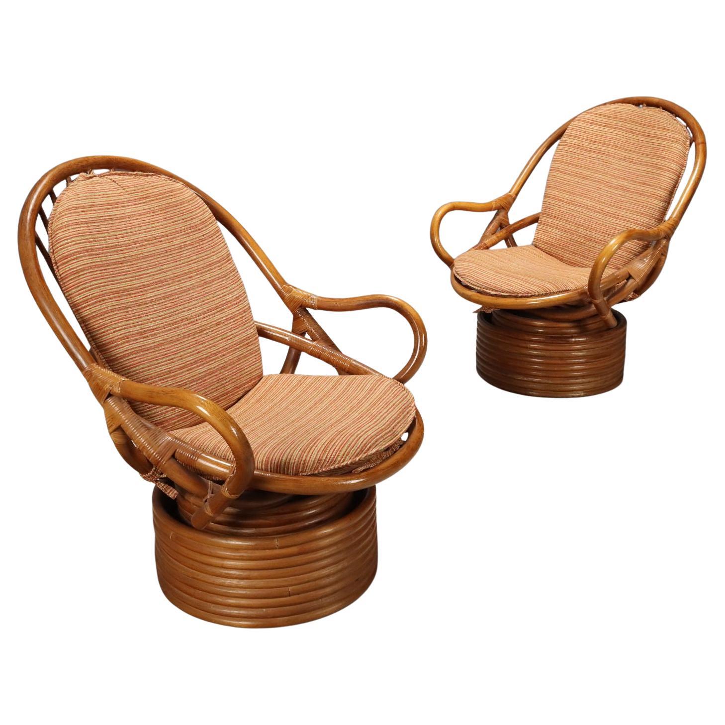 Coppia di poltrone Girevoli in Bambù Anni '60