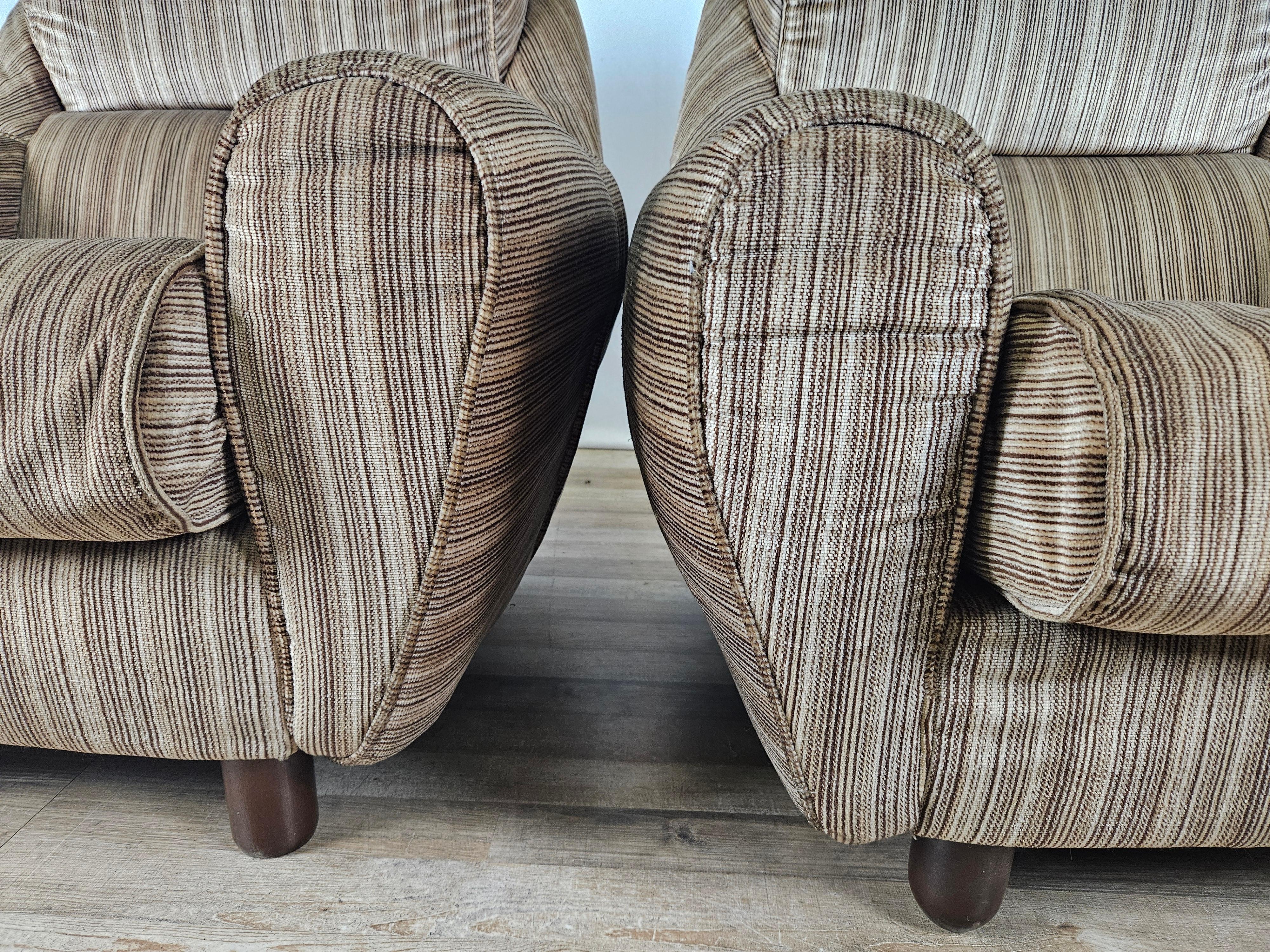 Fabric Pair of upholstered armchairs 1970 For Sale