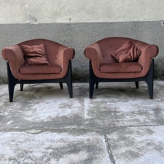 Coppia di Poltrone Imbottite con Strutture in Legno Tinto - Italia - Anni 60