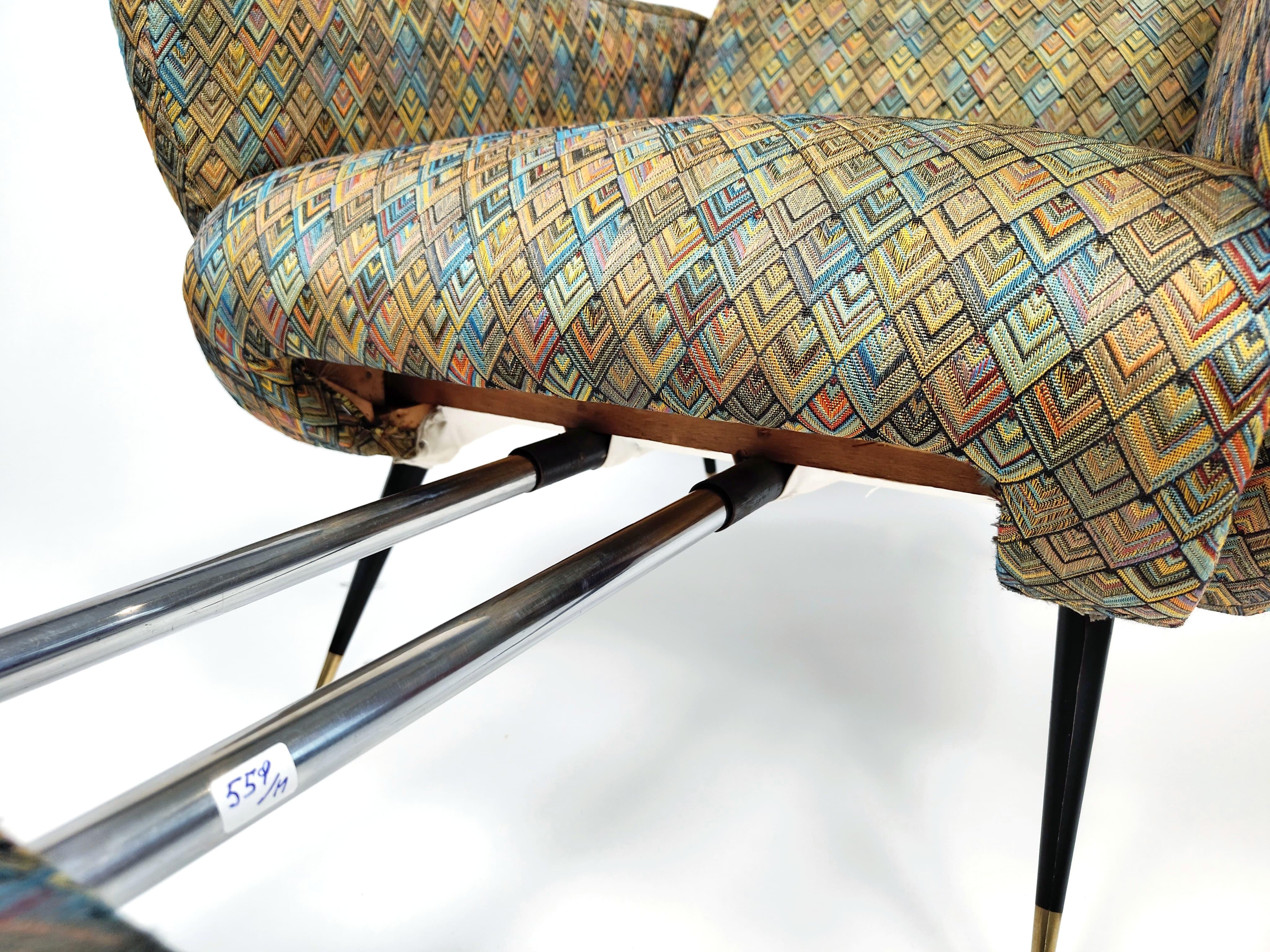 Pair of Missoni-type fabric armchairs, Italy, ca. 1960. For Sale 4