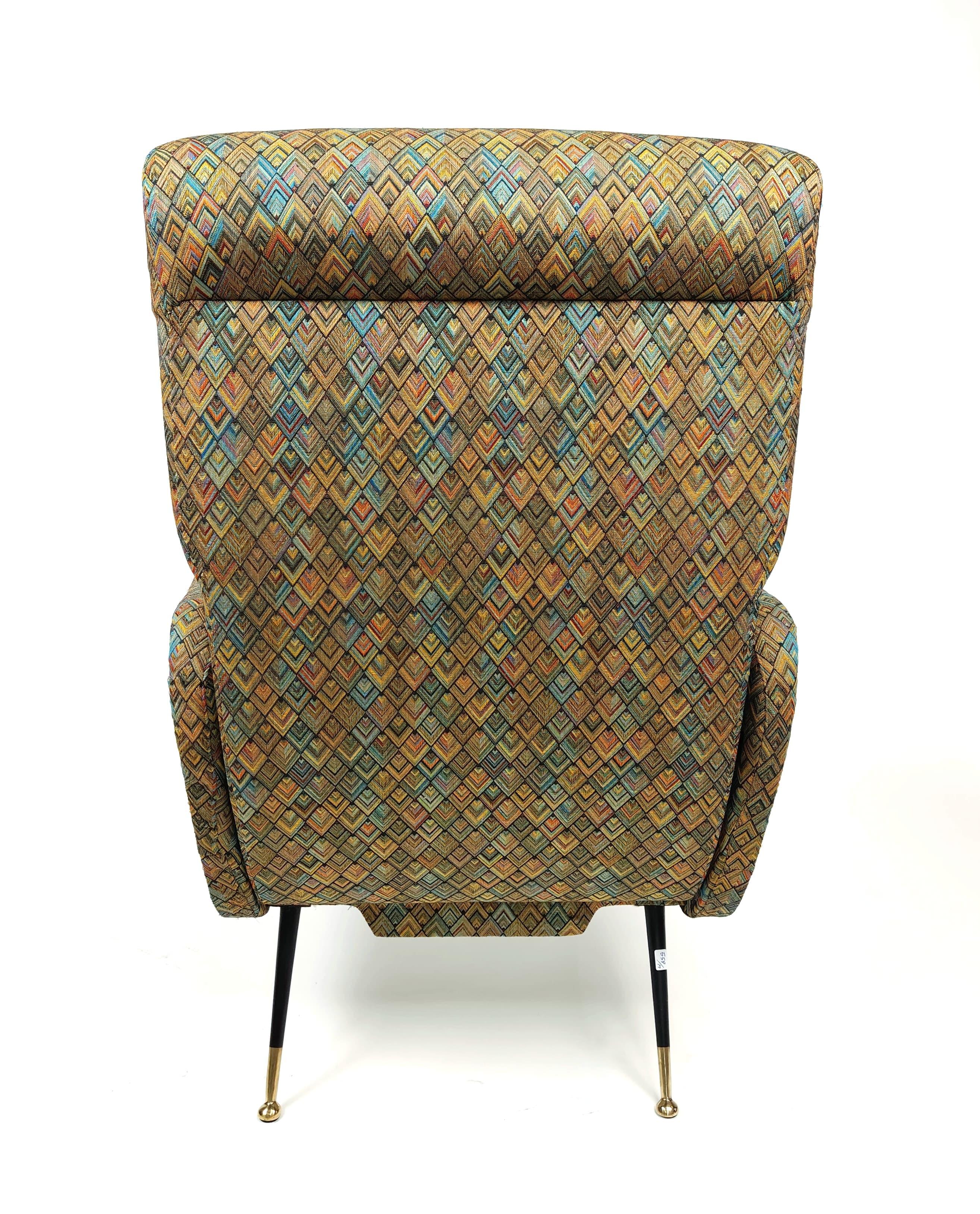 Lacquered Pair of Missoni-type fabric armchairs, Italy, ca. 1960. For Sale