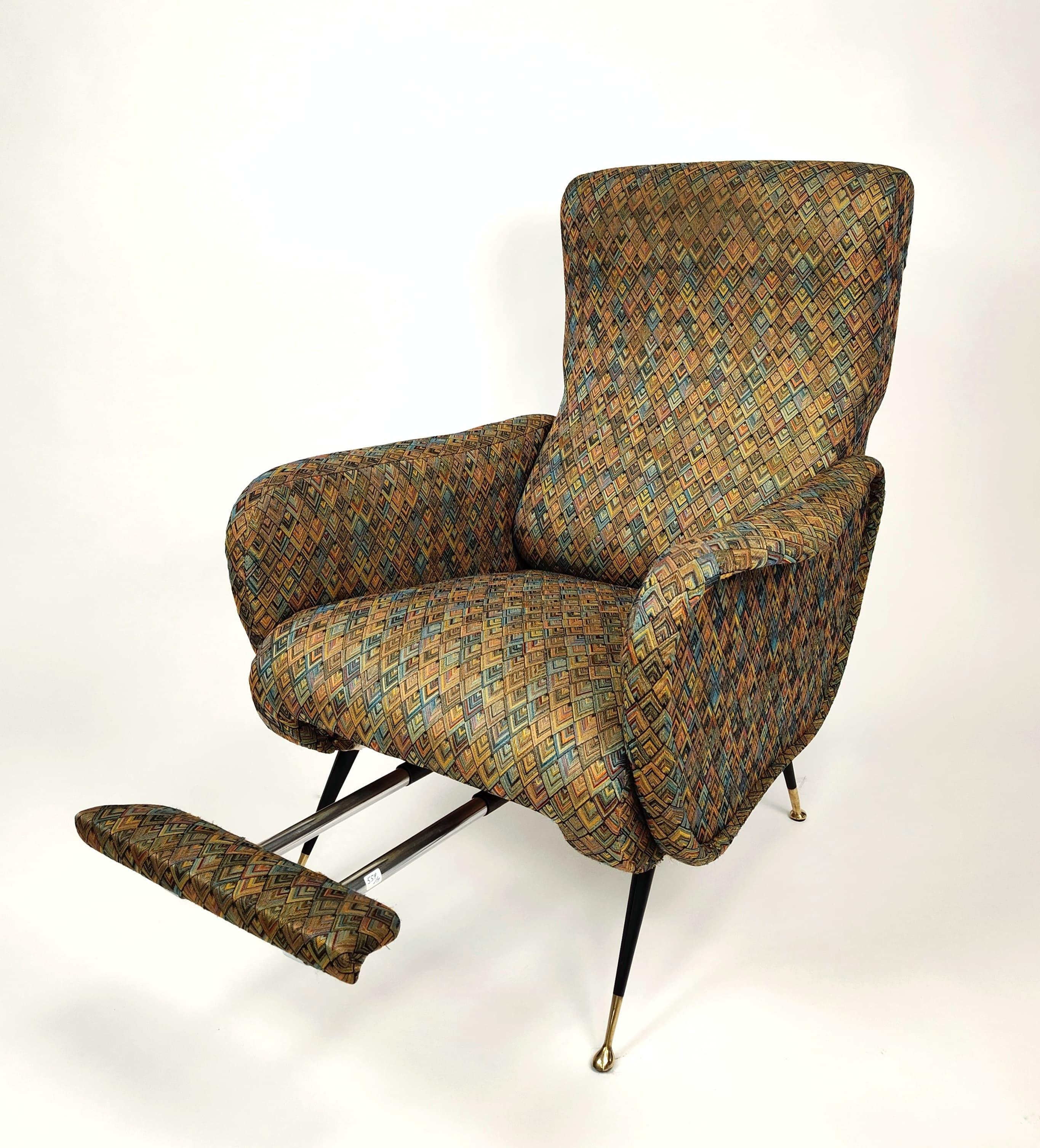 Brass Pair of Missoni-type fabric armchairs, Italy, ca. 1960. For Sale