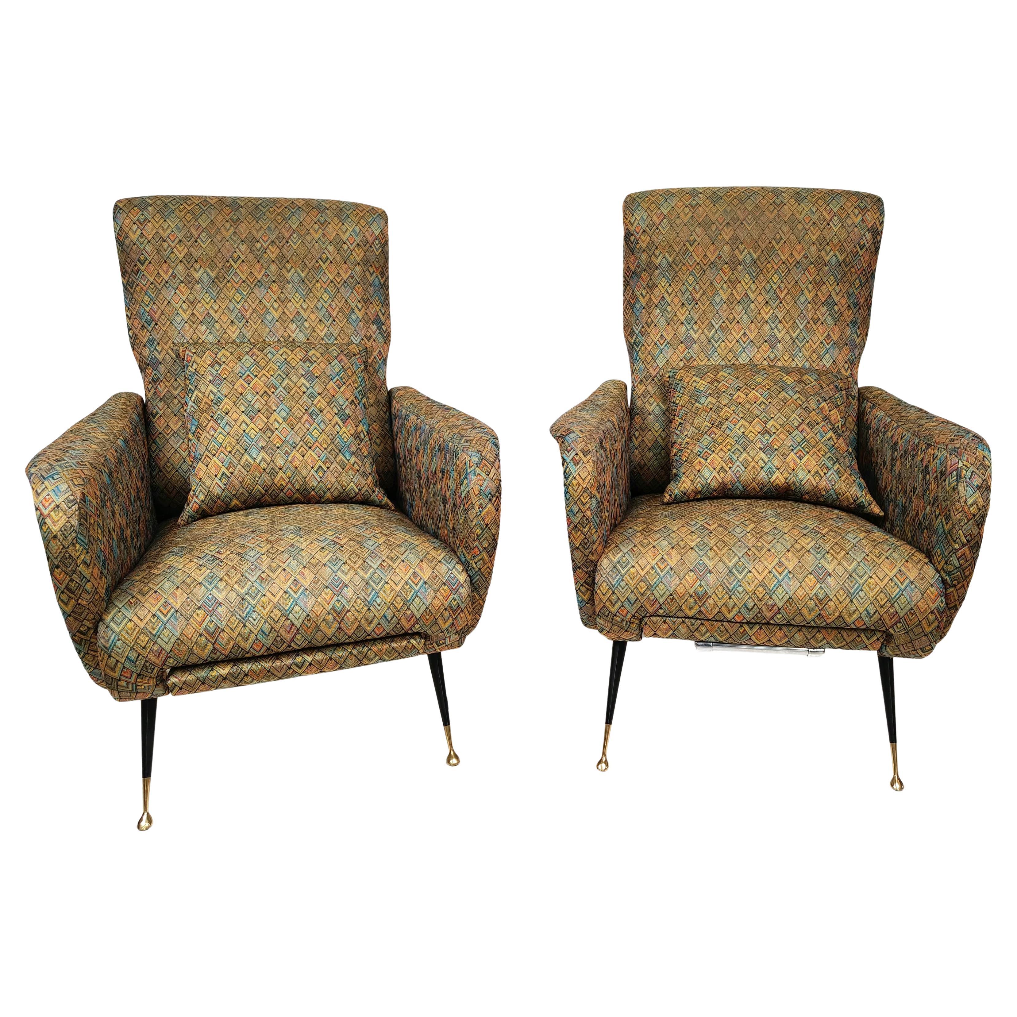 Pair of Missoni-type fabric armchairs, Italy, ca. 1960. For Sale