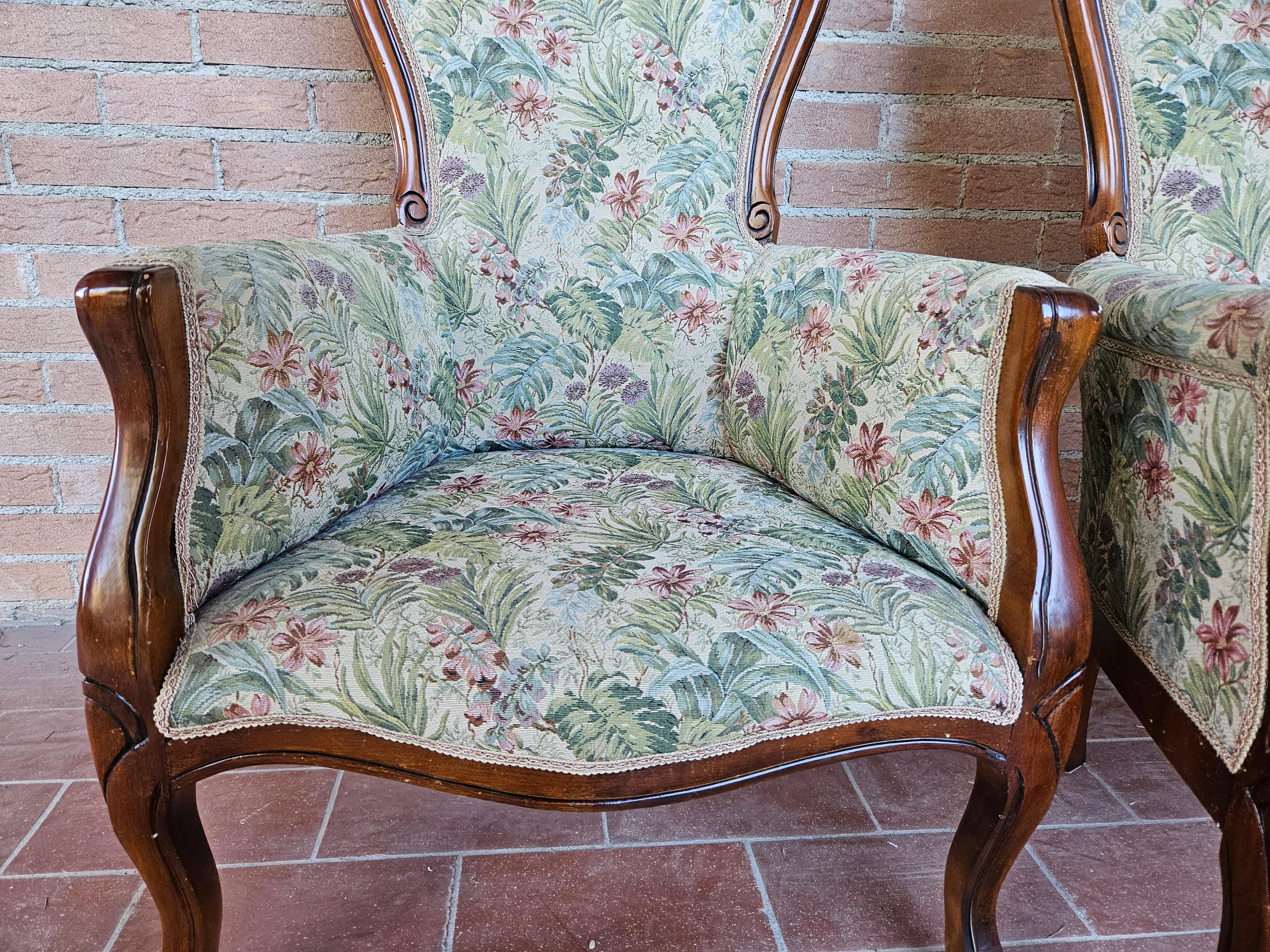 Pair of Louis Philippe style upholstered armchairs from the 1980s For Sale 4