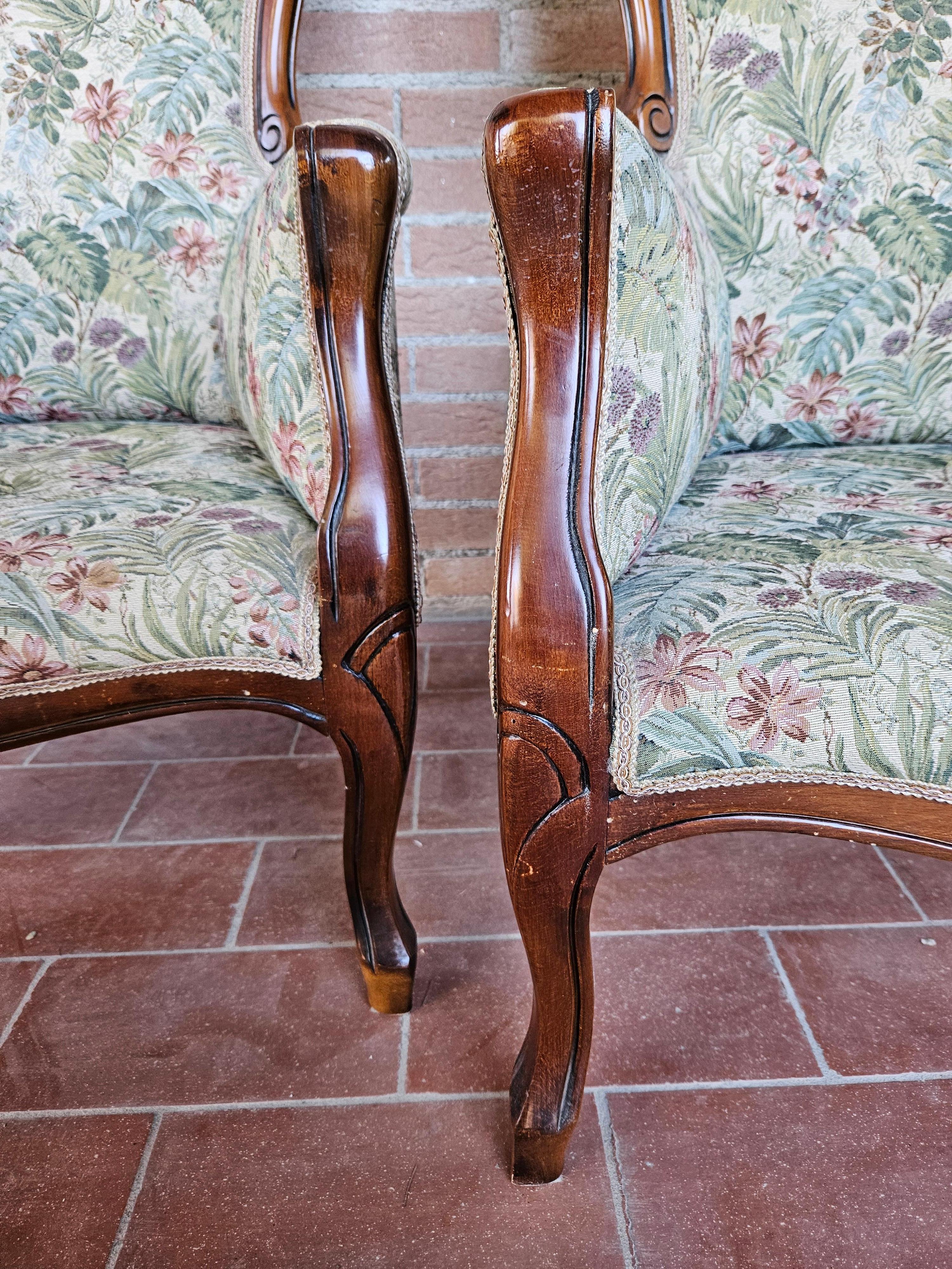 Pair of Louis Philippe style upholstered armchairs from the 1980s 5