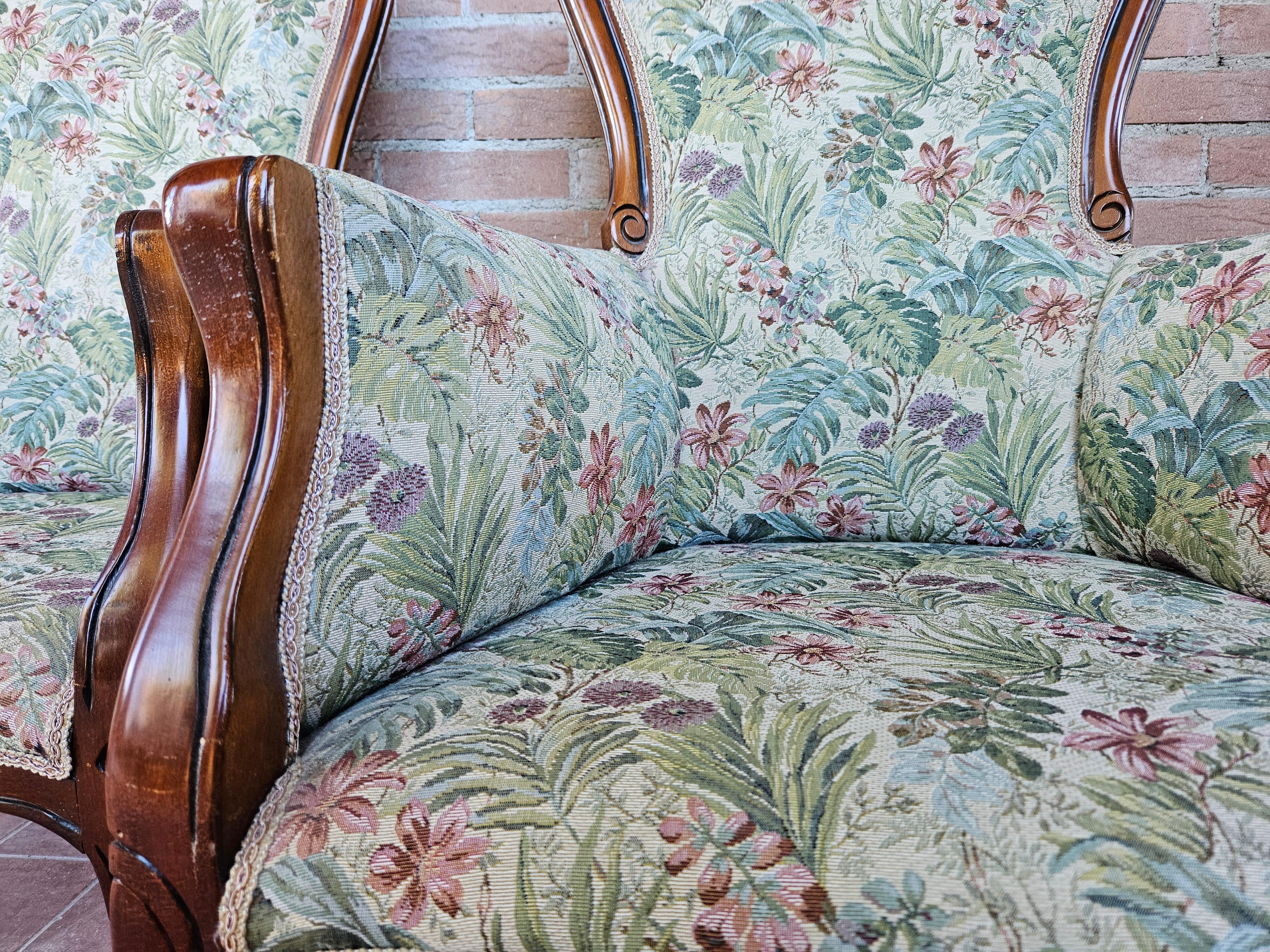 Pair of Louis Philippe style upholstered armchairs from the 1980s 9