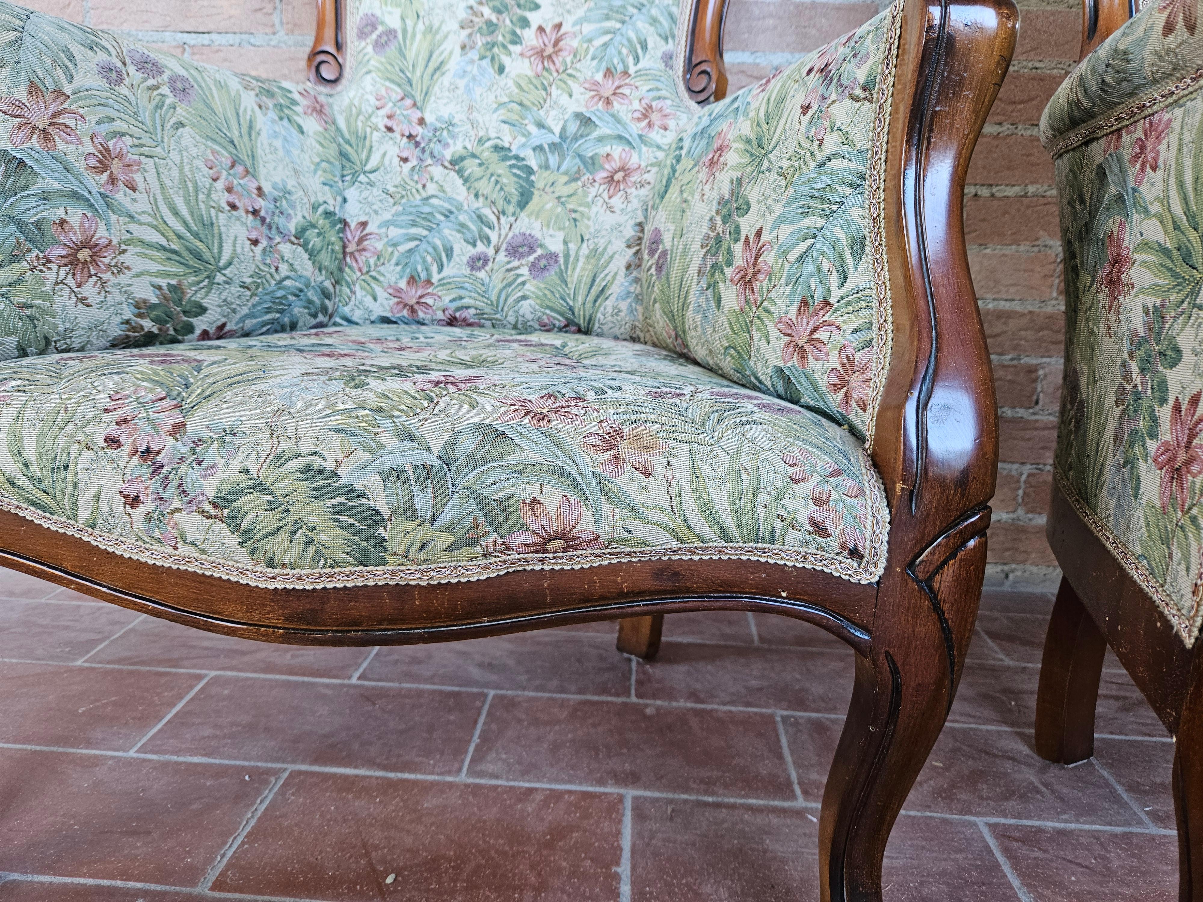 Pair of Louis Philippe style upholstered armchairs from the 1980s For Sale 11