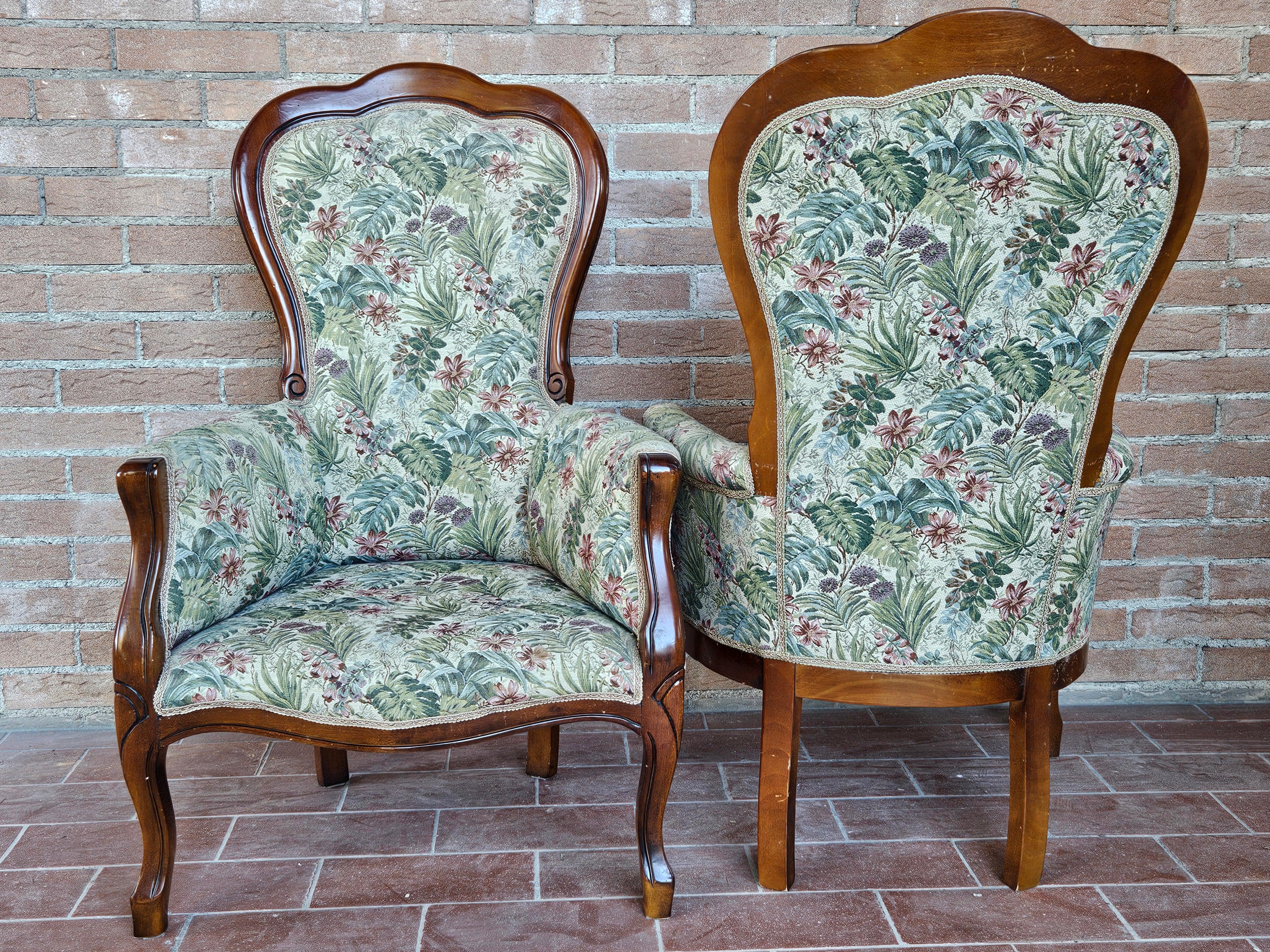 Pair of Louis Philippe style upholstered armchairs from the 1980s In Good Condition For Sale In Premariacco, IT