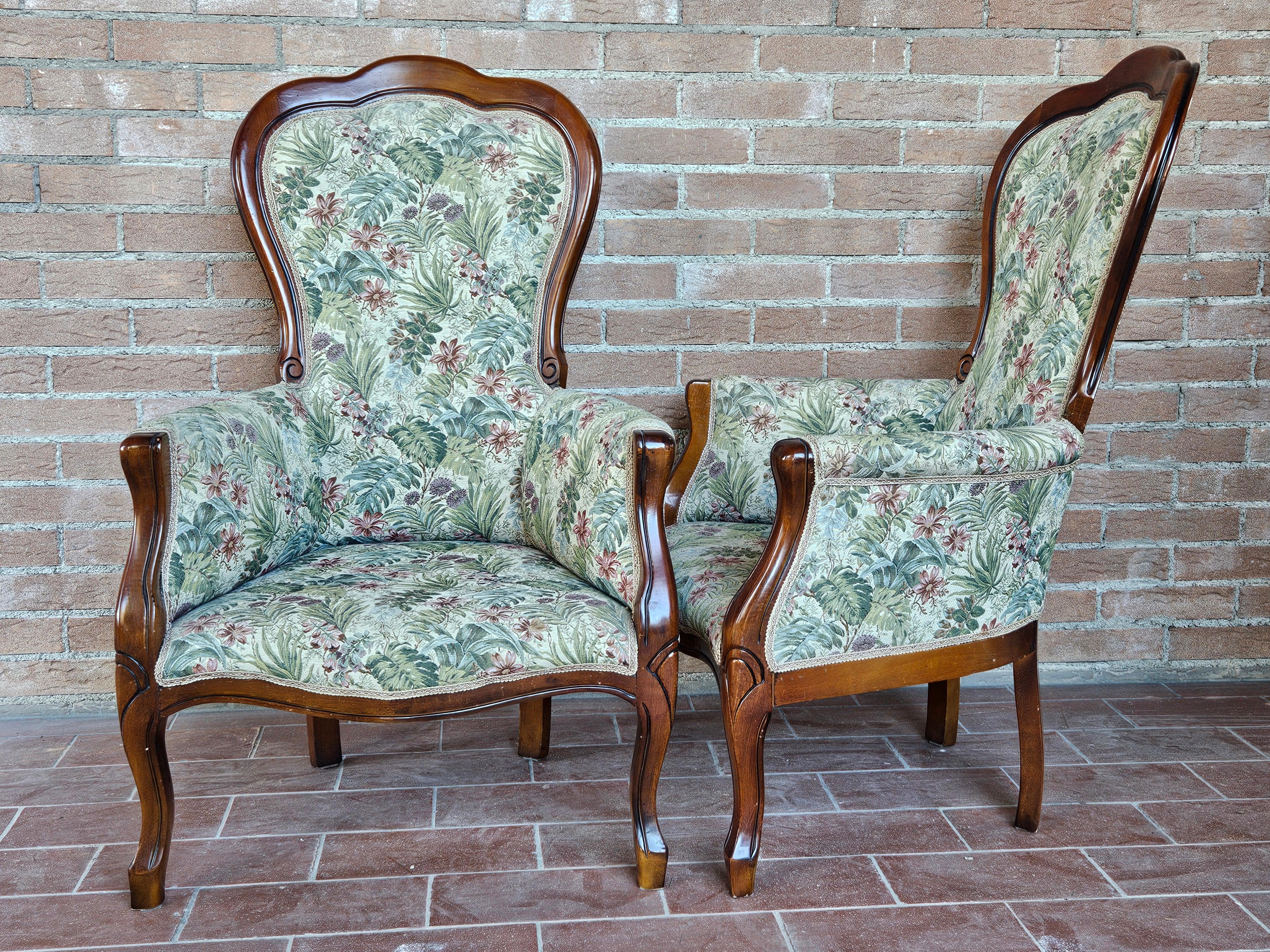Late 20th Century Pair of Louis Philippe style upholstered armchairs from the 1980s For Sale