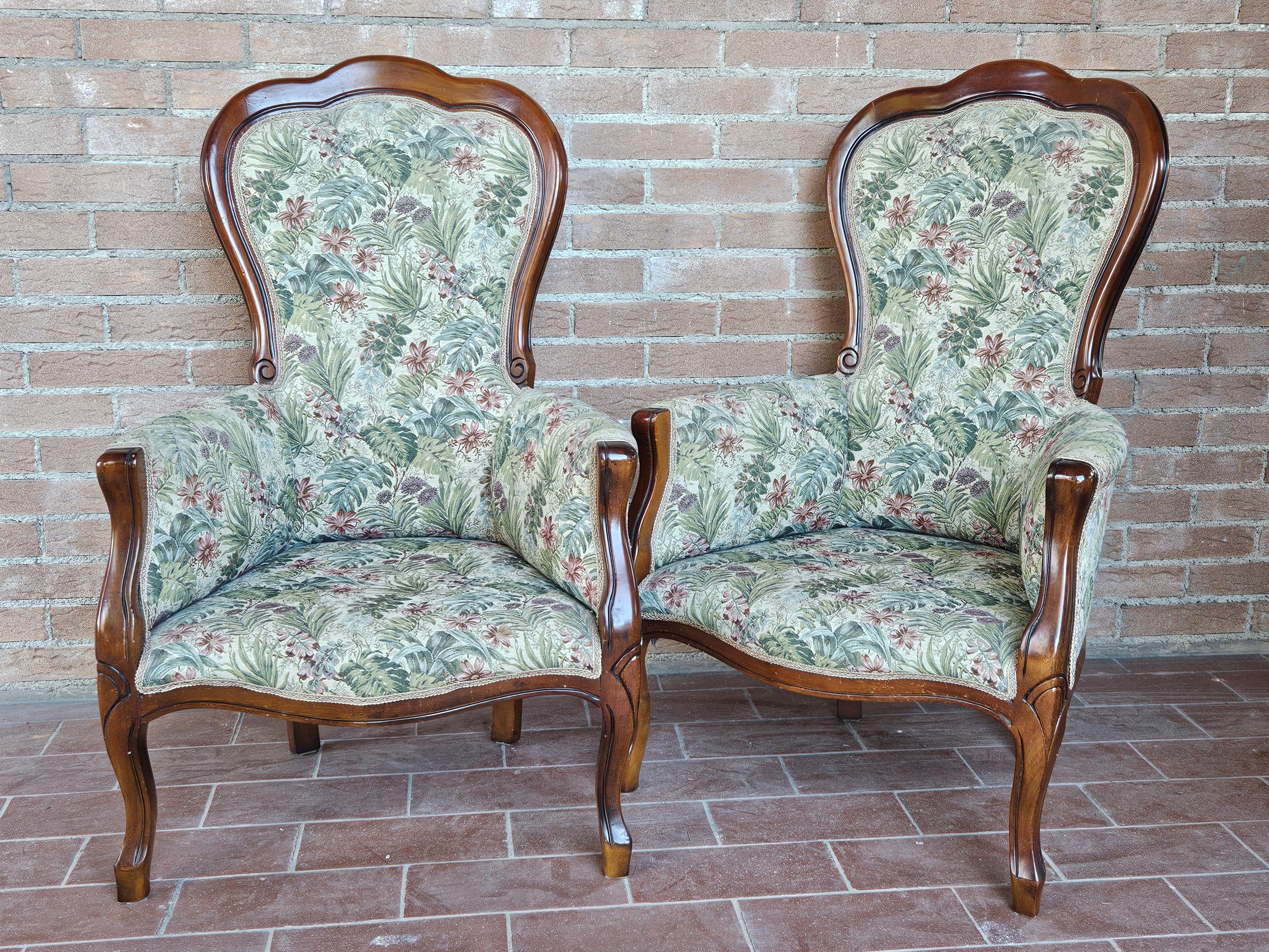 Fabric Pair of Louis Philippe style upholstered armchairs from the 1980s
