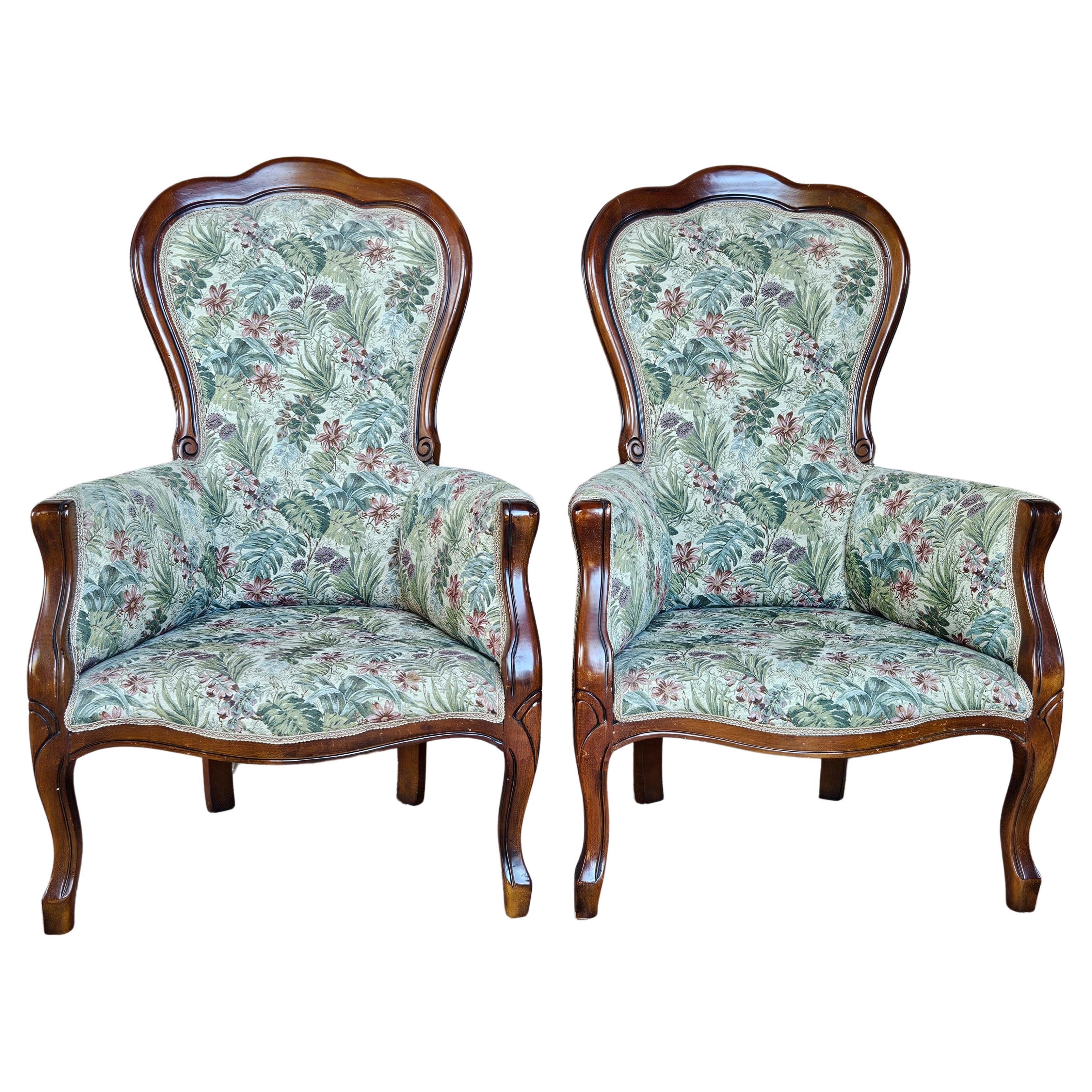 Pair of Louis Philippe style upholstered armchairs from the 1980s For Sale