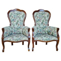 Vintage Pair of Louis Philippe style upholstered armchairs from the 1980s