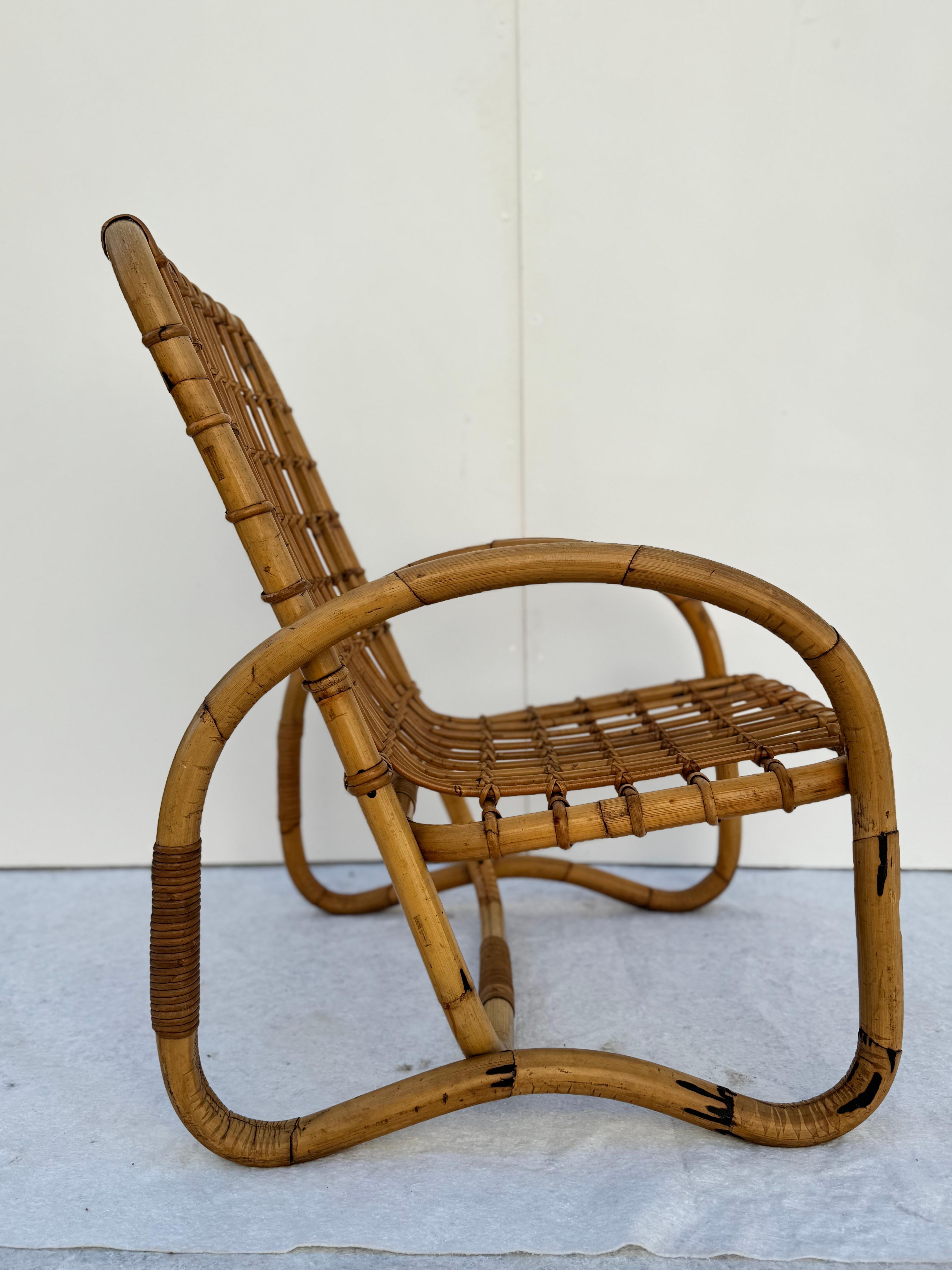 Mid-Century Modern Coppia di Poltrone in bambù Bonacina, Anni '50 en vente