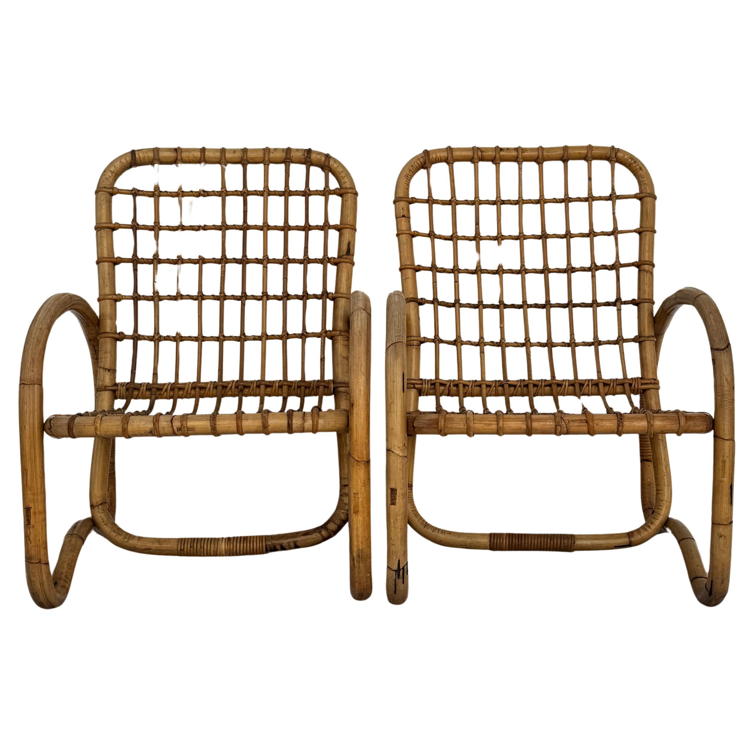 Coppia di Poltrone in bambù Bonacina, Anni
50