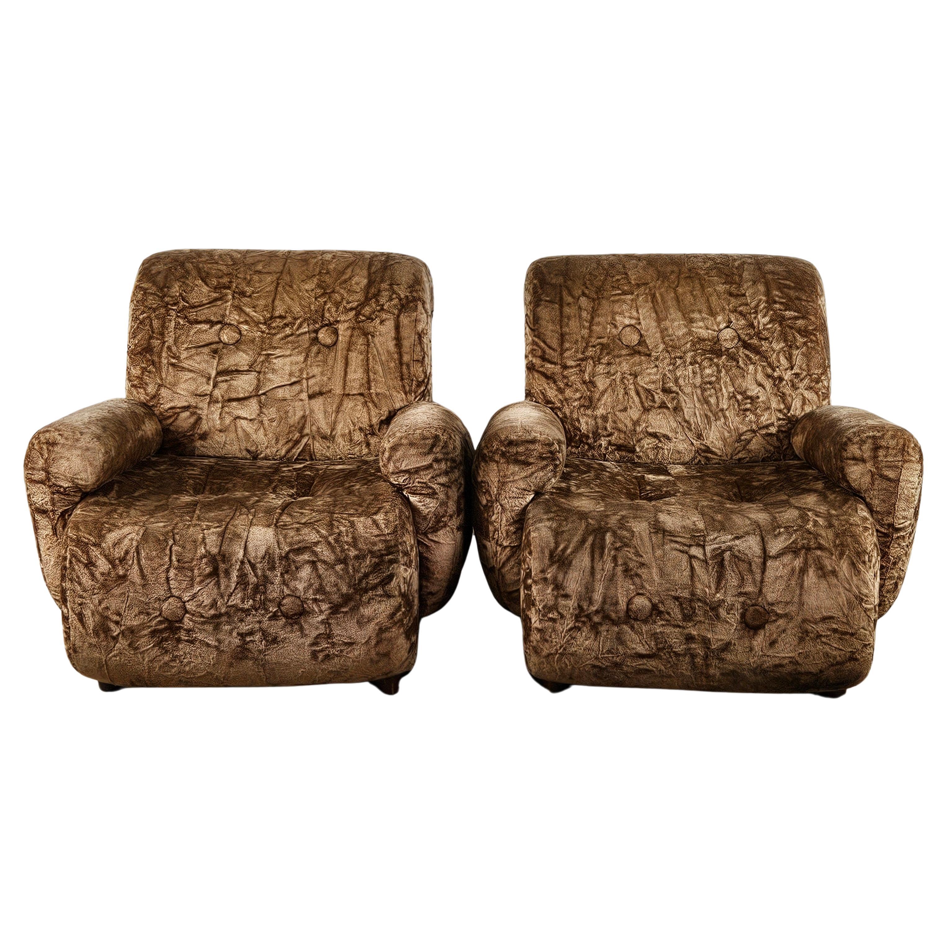 Pair of chenille armchairs, 1970s For Sale