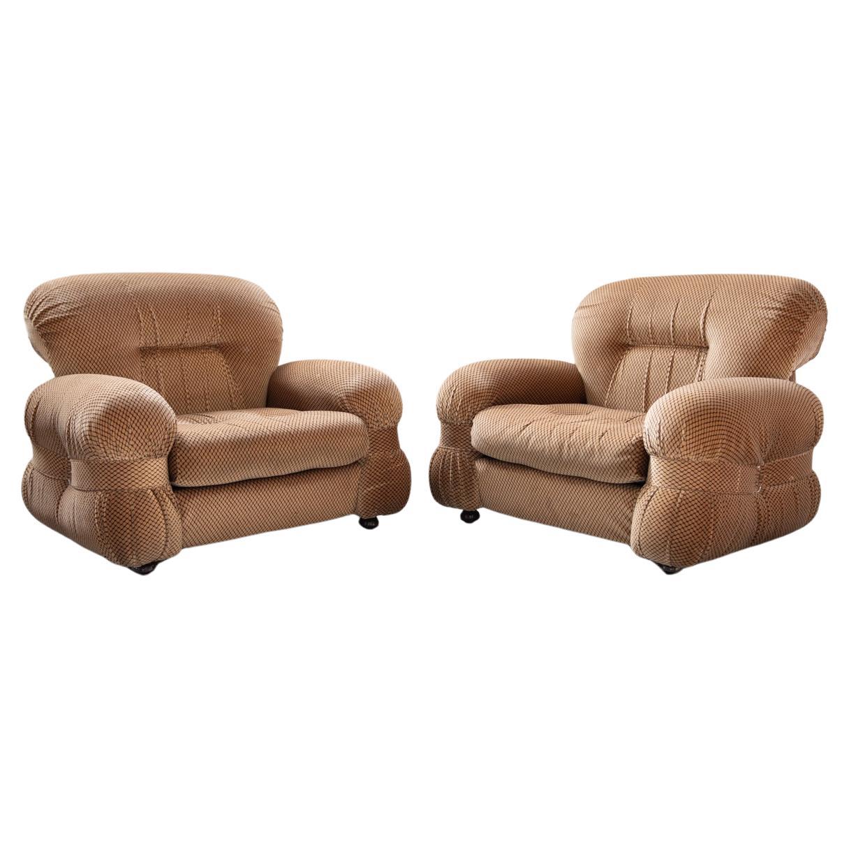 Pair of chenille armchairs, style Adriano Piazzesi 1970s For Sale
