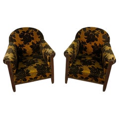 Pair of armchairs in wood and damask velvet 1930s

