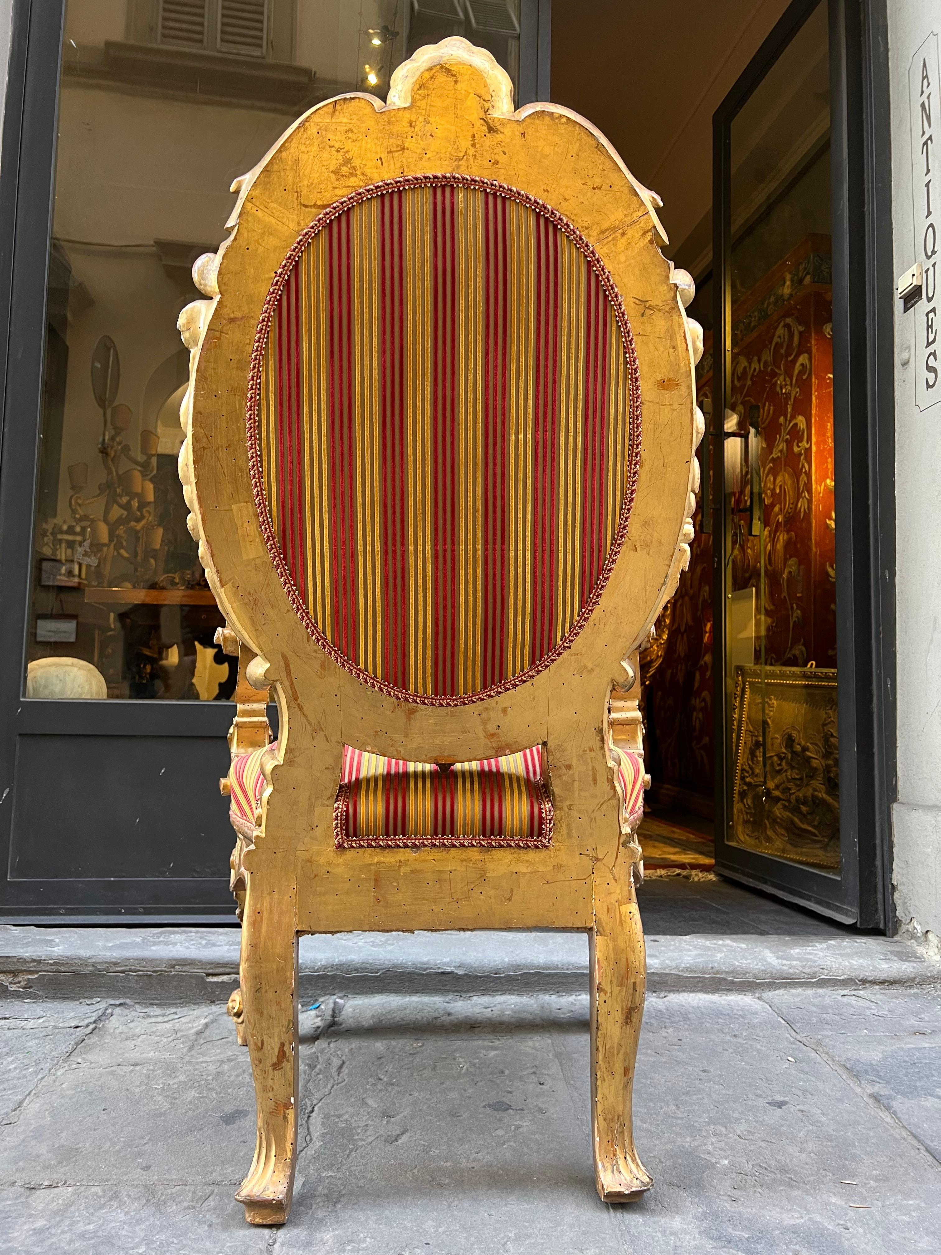 Pair of carved and gilded wooden armchairs, Rome, 19th century For Sale 8