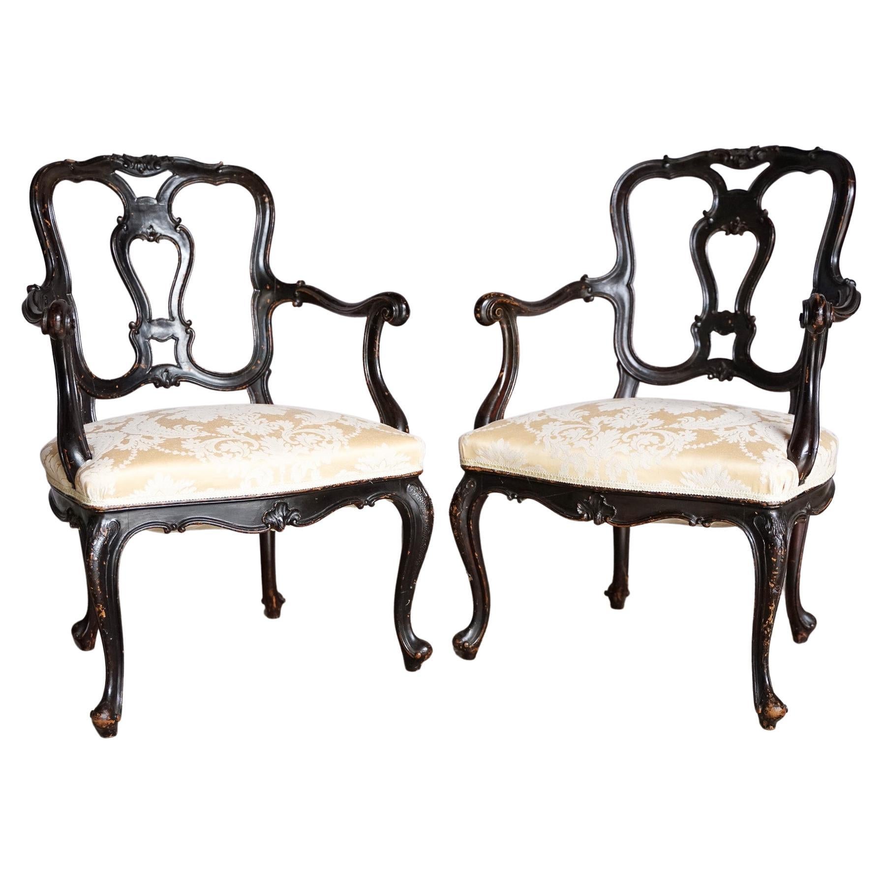 Pair of walnut armchairs in Louis XV style 19th century For Sale at 1stDibs
