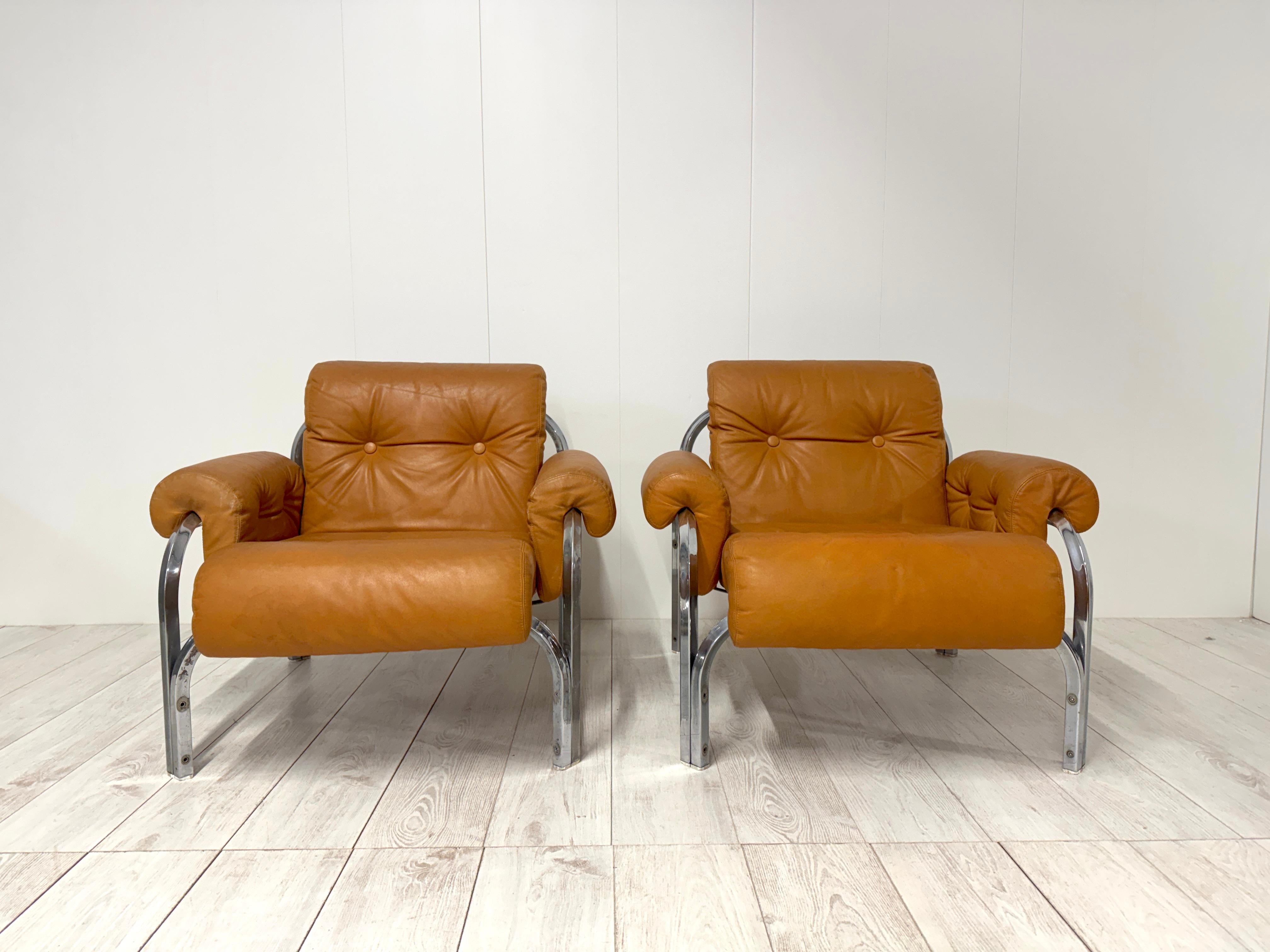 Late 20th Century Coppia di poltrone in pelle, prod. Italiana, anni '70