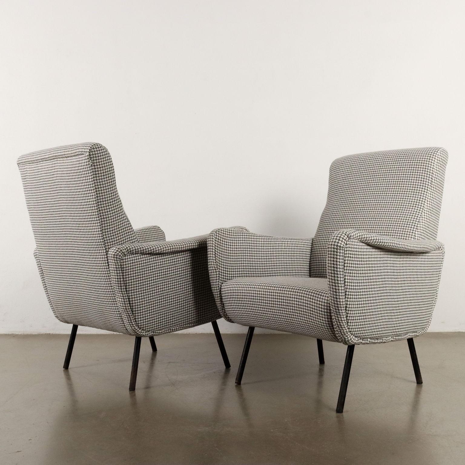 Italian Pair of Houndstooth Armchairs 1950s-1960s For Sale