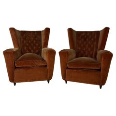 Pair of brown velvet armchairs by Paolo Buffa 1950s
