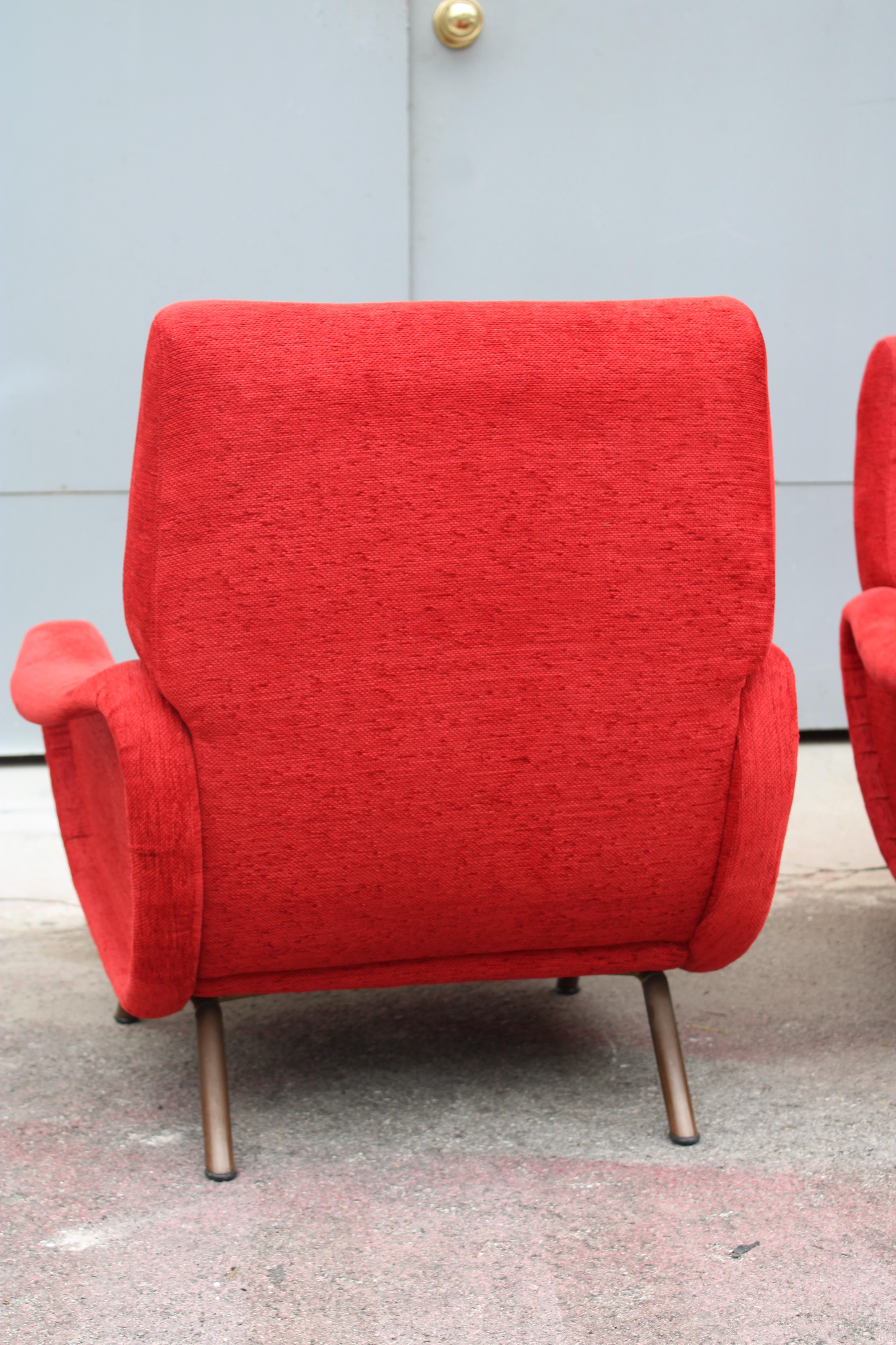 Coppia di poltrone in Velluto Rosso Marco Zanuso Modello lady 1950 Arflex in vendita 4