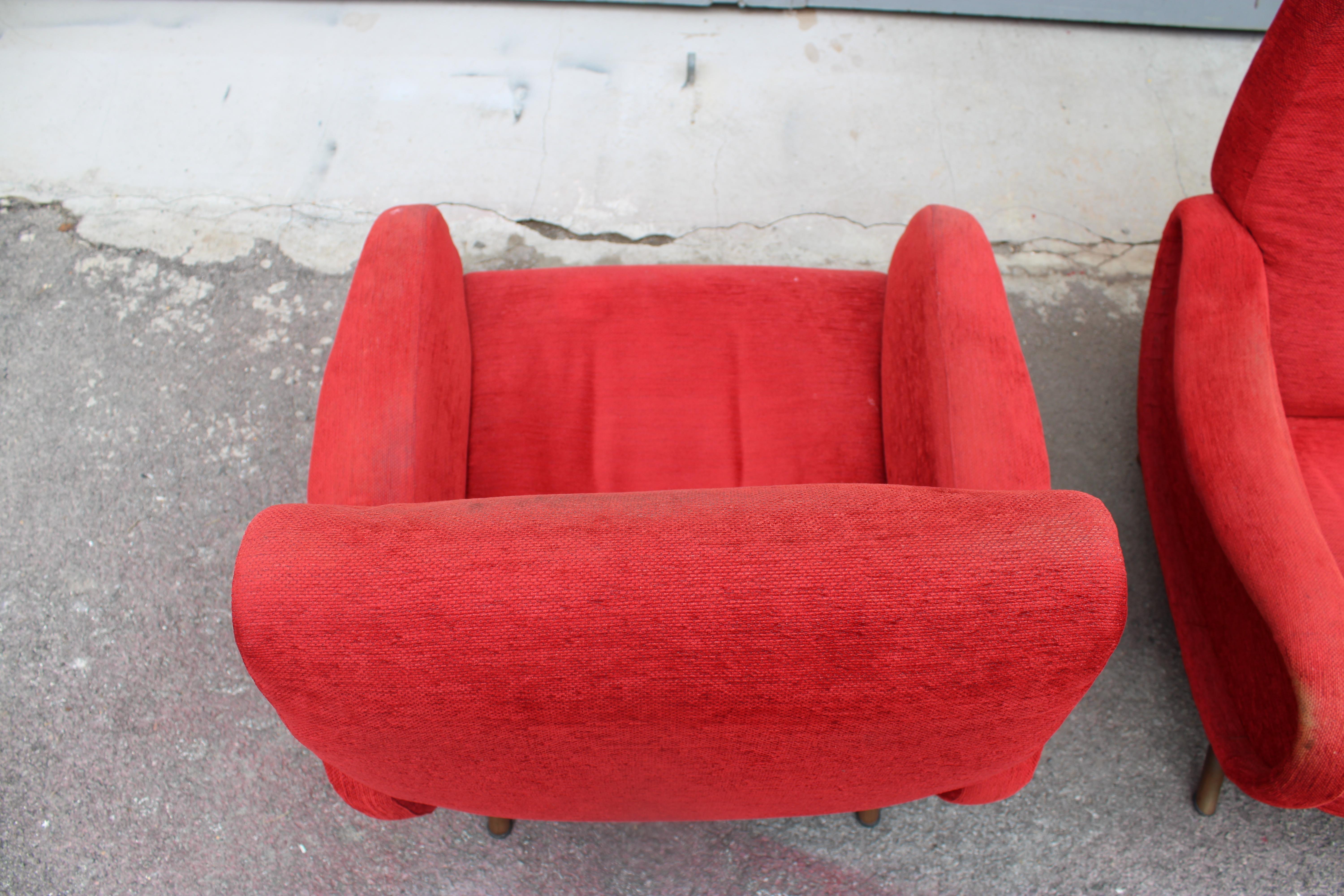 Coppia di poltrone in Velluto Rosso Marco Zanuso Modello lady 1950 Arflex in vendita 7
