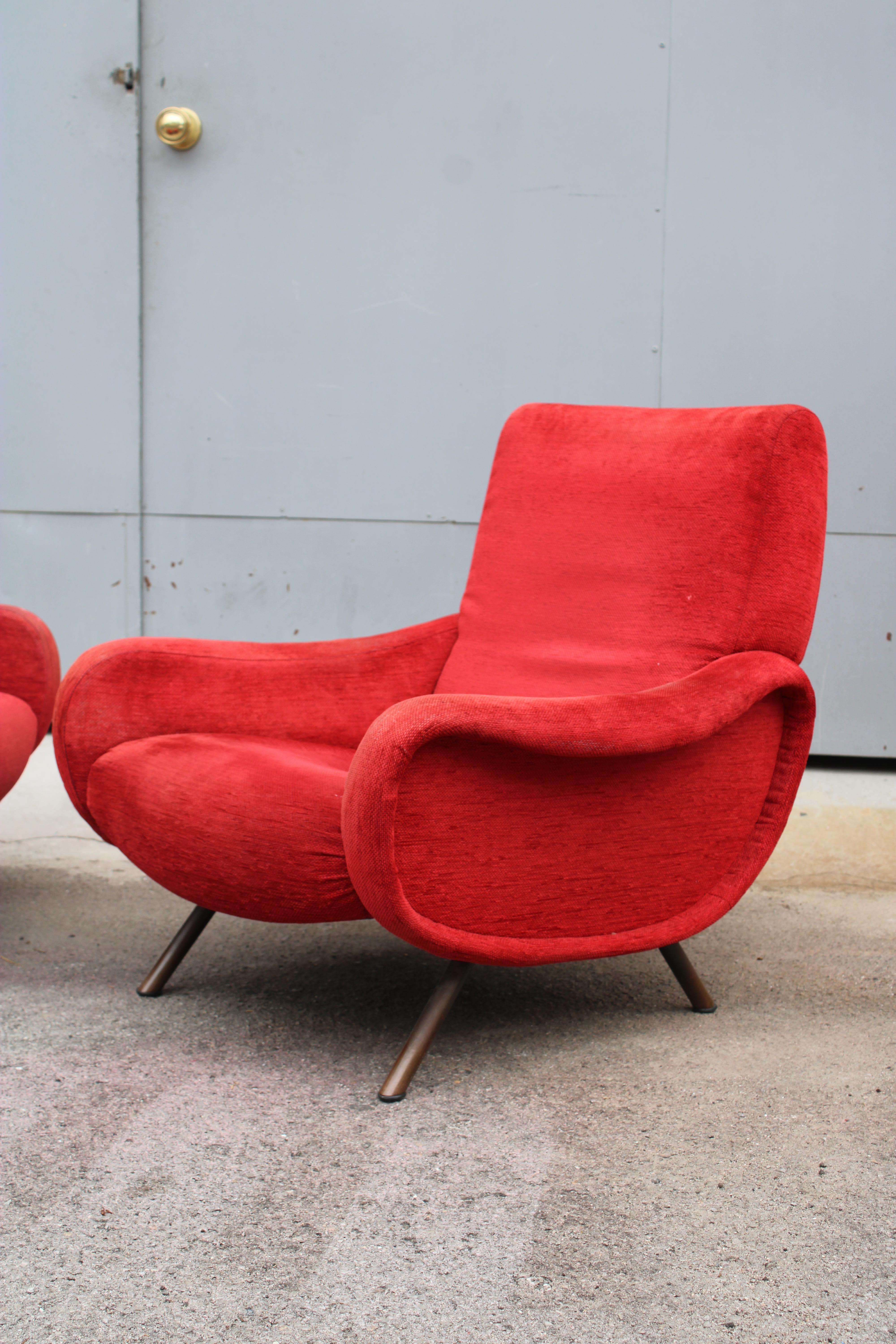 Coppia di poltrone in Velluto Rosso Marco Zanuso Modello lady 1950 Arflex in vendita 11