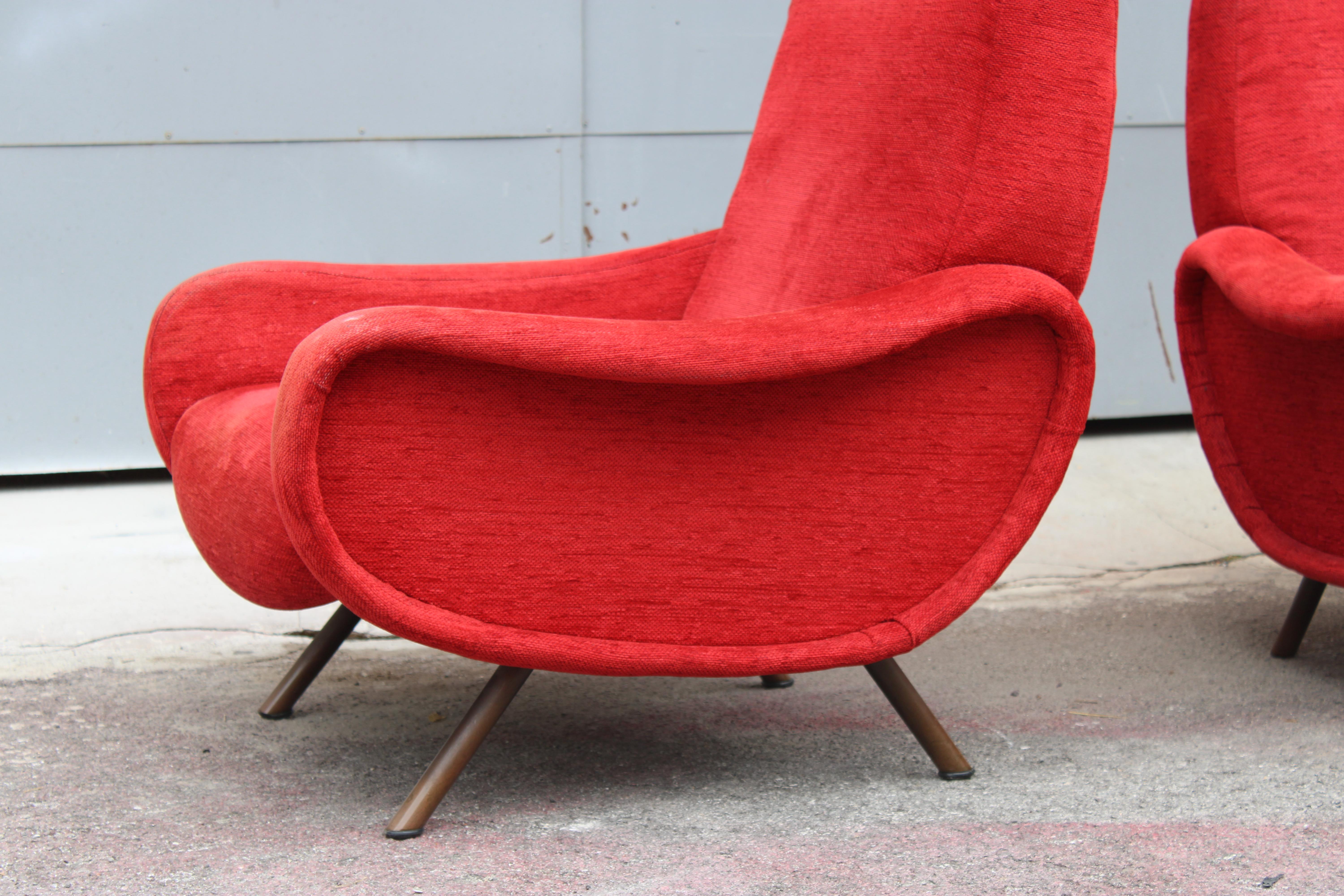 Mid-20th Century Coppia di poltrone in Velluto Rosso Marco Zanuso Modello lady 1950 Arflex in vendita
