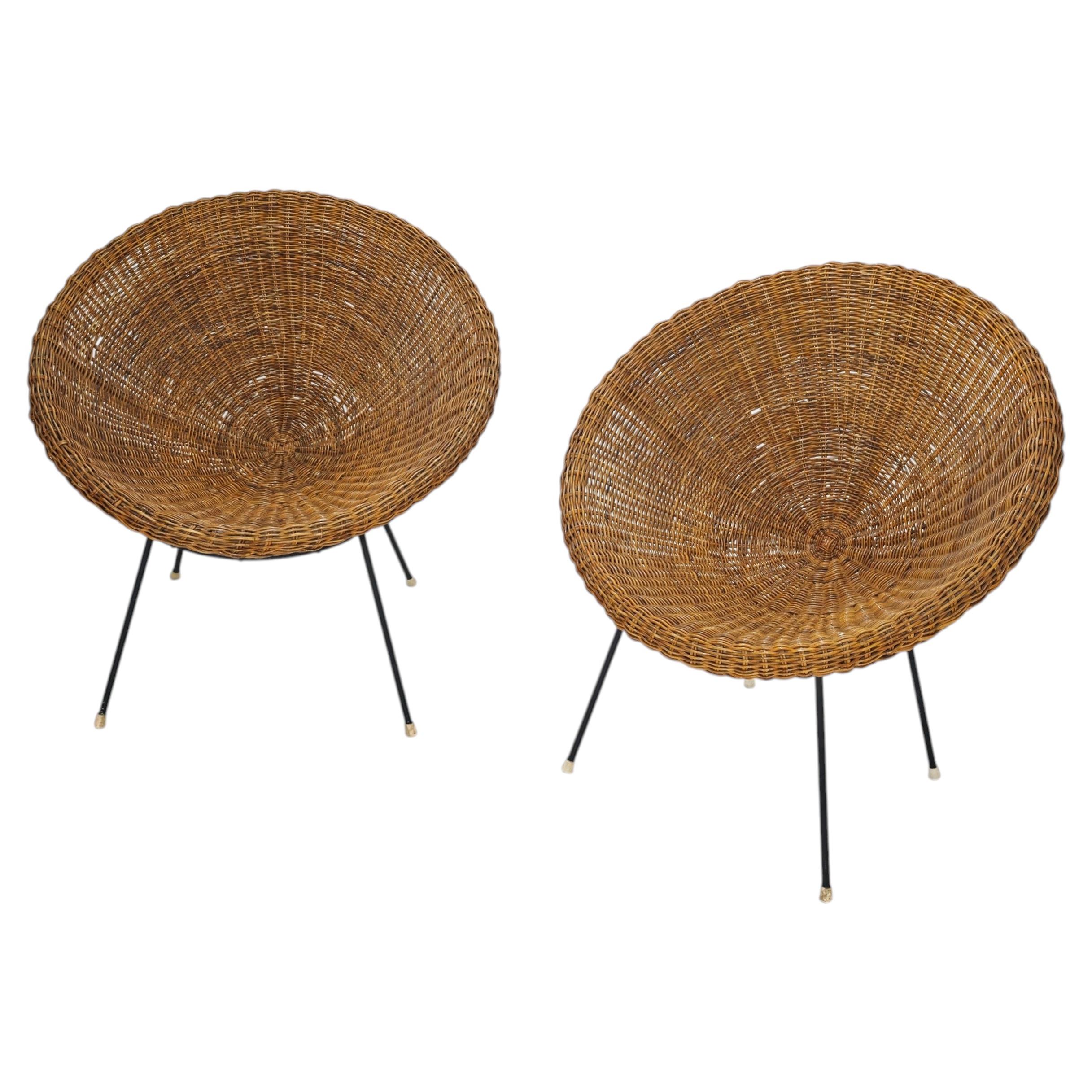 Pair of wicker armchairs manufactured by Design Italia in the 1950s–60s, Mid-Century Modern style