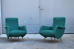 Pair of Isa Bergamo Armchairs Aldo Morbelli 1950s Brass Feet