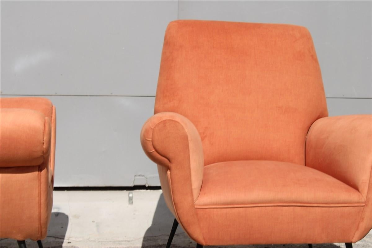 Pair Of Midcentury Armchairs Gigi Radice Minotti Orange Velvet 1950s Italy For Sale 3