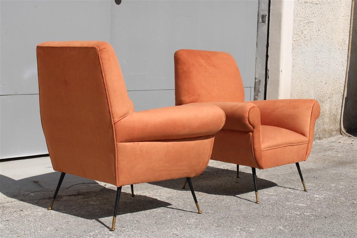 Pair Of Midcentury Armchairs Gigi Radice Minotti Orange Velvet 1950s Italy For Sale 6