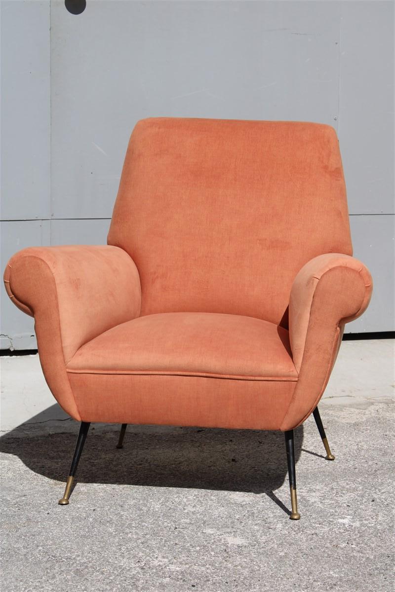 Mid-Century Modern Pair Of Midcentury Armchairs Gigi Radice Minotti Orange Velvet 1950s Italy For Sale