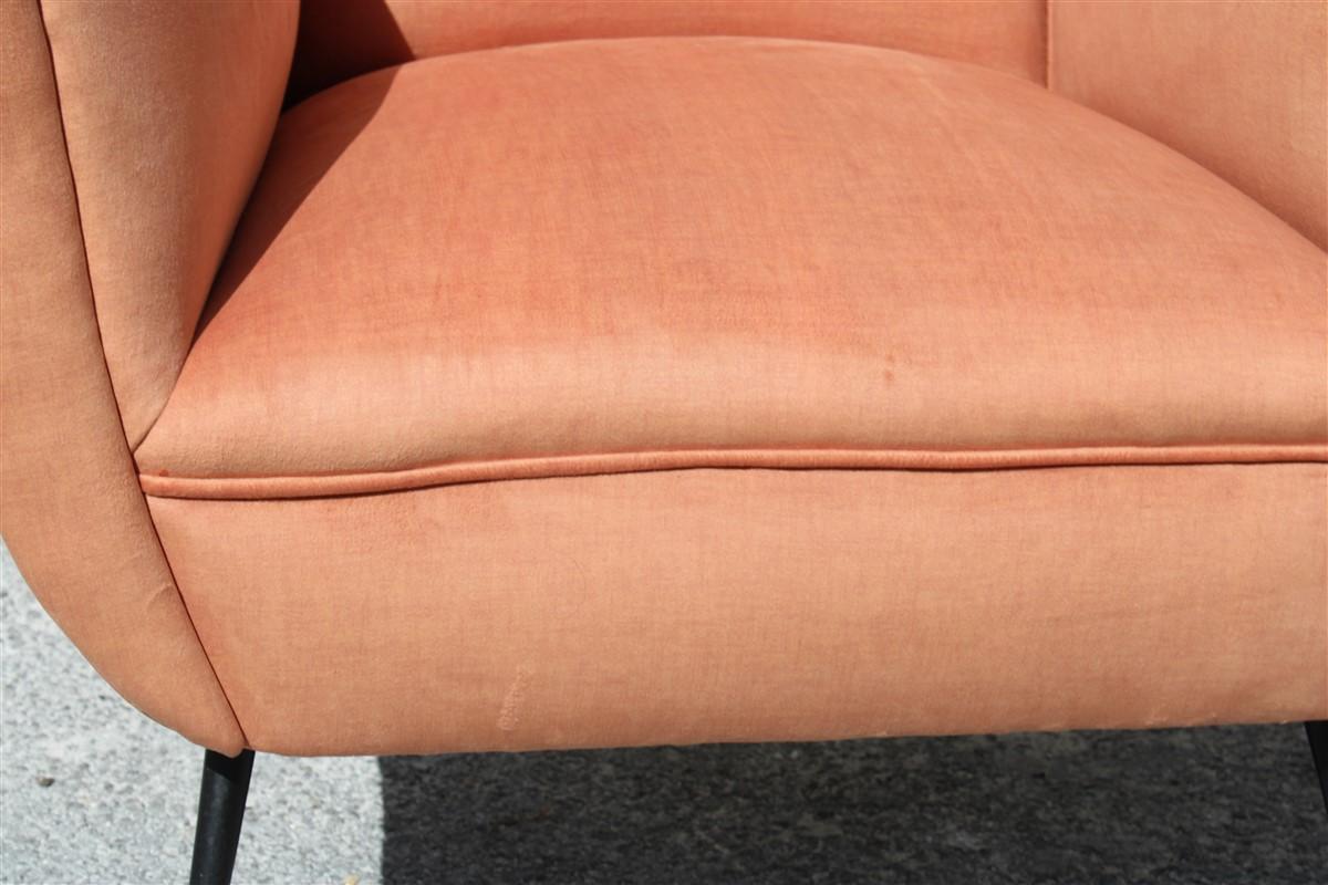 Pair Of Midcentury Armchairs Gigi Radice Minotti Orange Velvet 1950s Italy In Excellent Condition For Sale In Palermo, Sicily