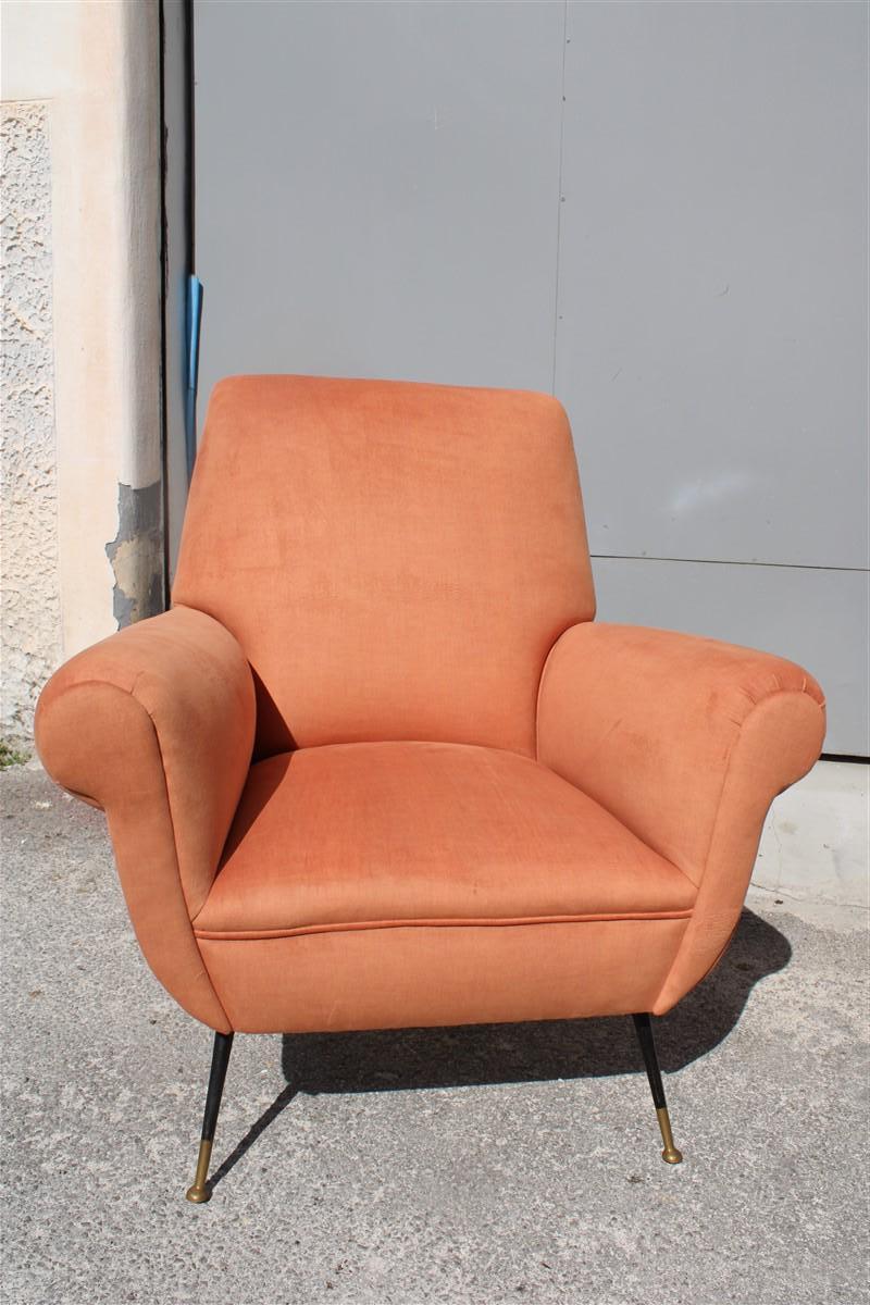 Metal Pair Of Midcentury Armchairs Gigi Radice Minotti Orange Velvet 1950s Italy For Sale