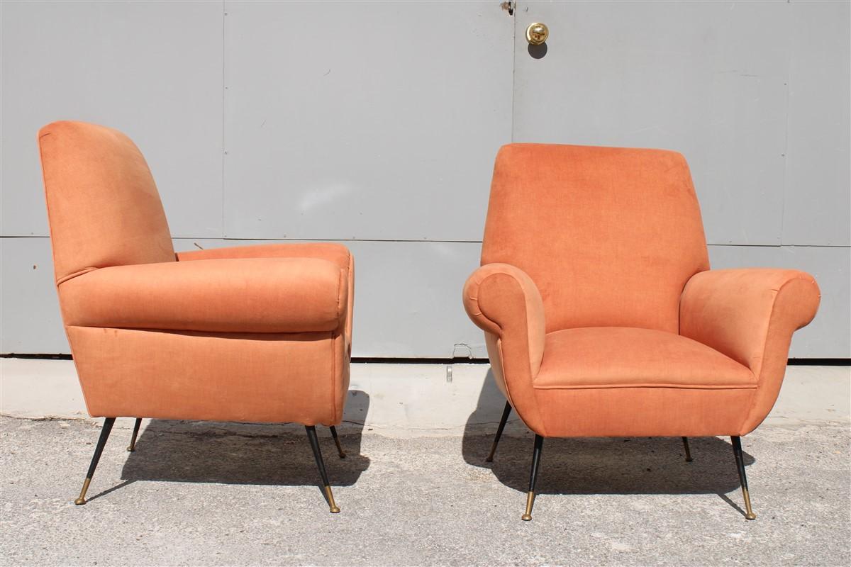 Pair Of Midcentury Armchairs Gigi Radice Minotti Orange Velvet 1950s Italy For Sale 2