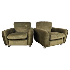 Coppia di poltrone Mid Century italiane anni '70 in stoffa verde, 1970