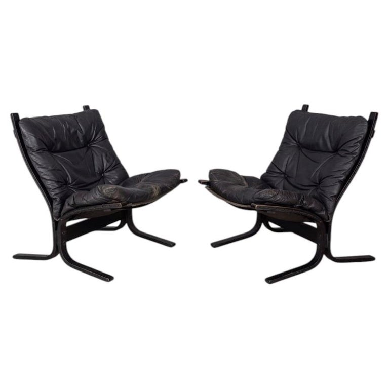 Pair of vintage 1970s leather armchairs "Siesta" design I. Relling for Westnofa