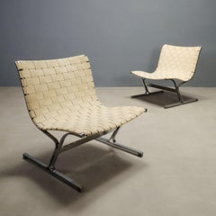 Paire de fauteuils « PLR 1 » de Ross Littel pour ICF, des années 70, en tissu couleur crème.